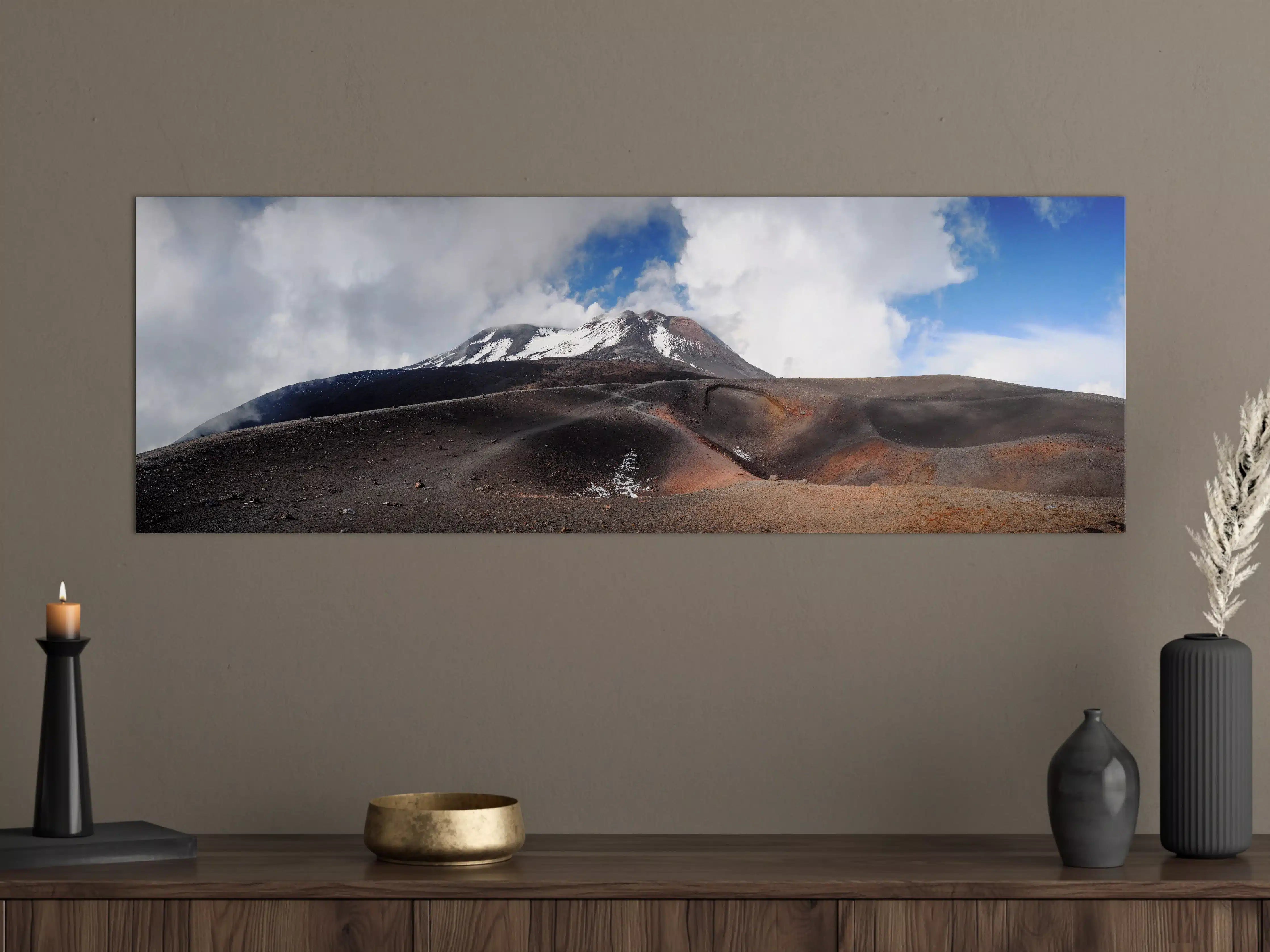 Große Wandbilder - Vulkan-Panorama Braun-Grau-Blau