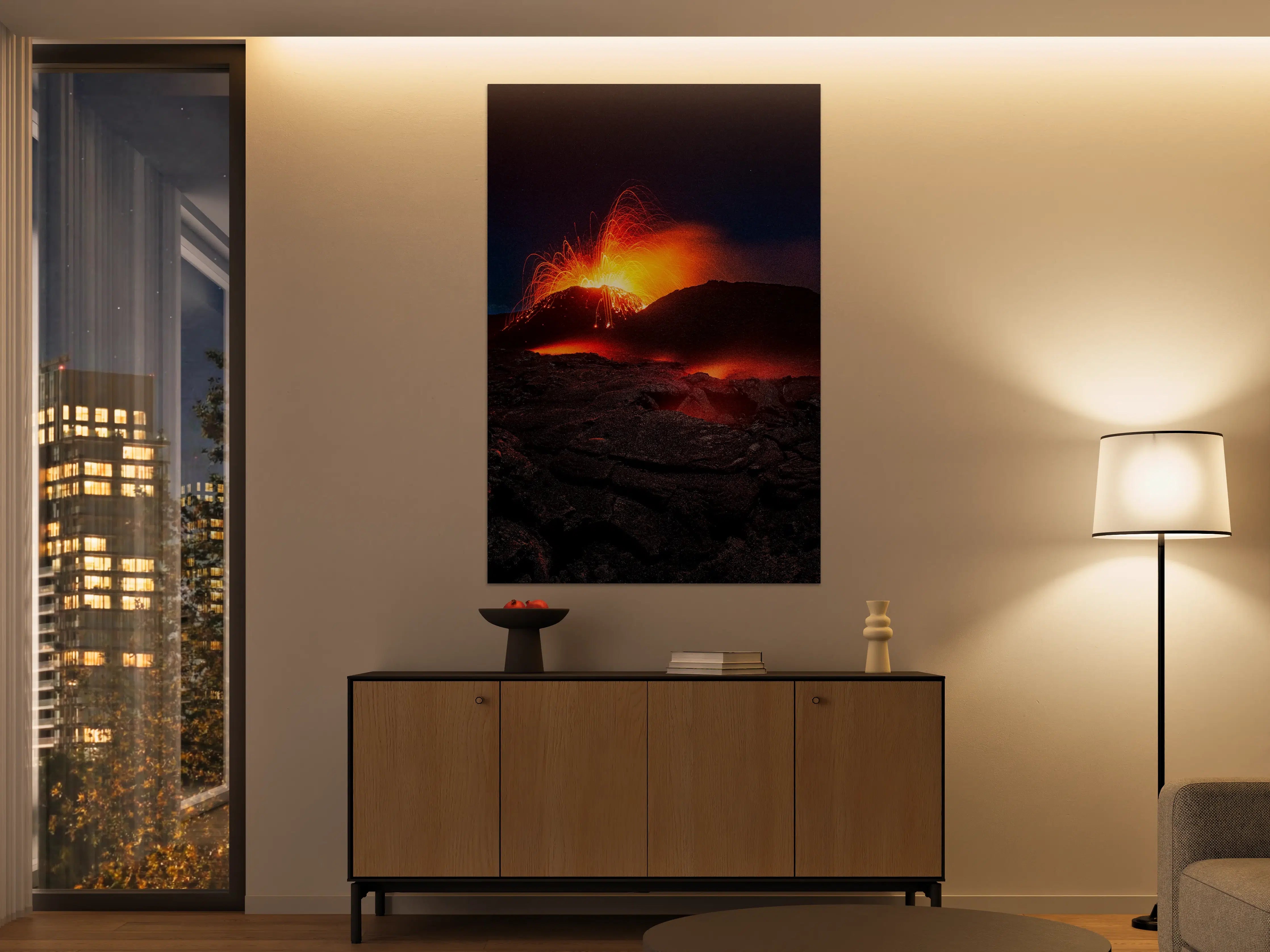 Große Wandbilder - Vulkan eruption bei Nacht mit Lava und Funken