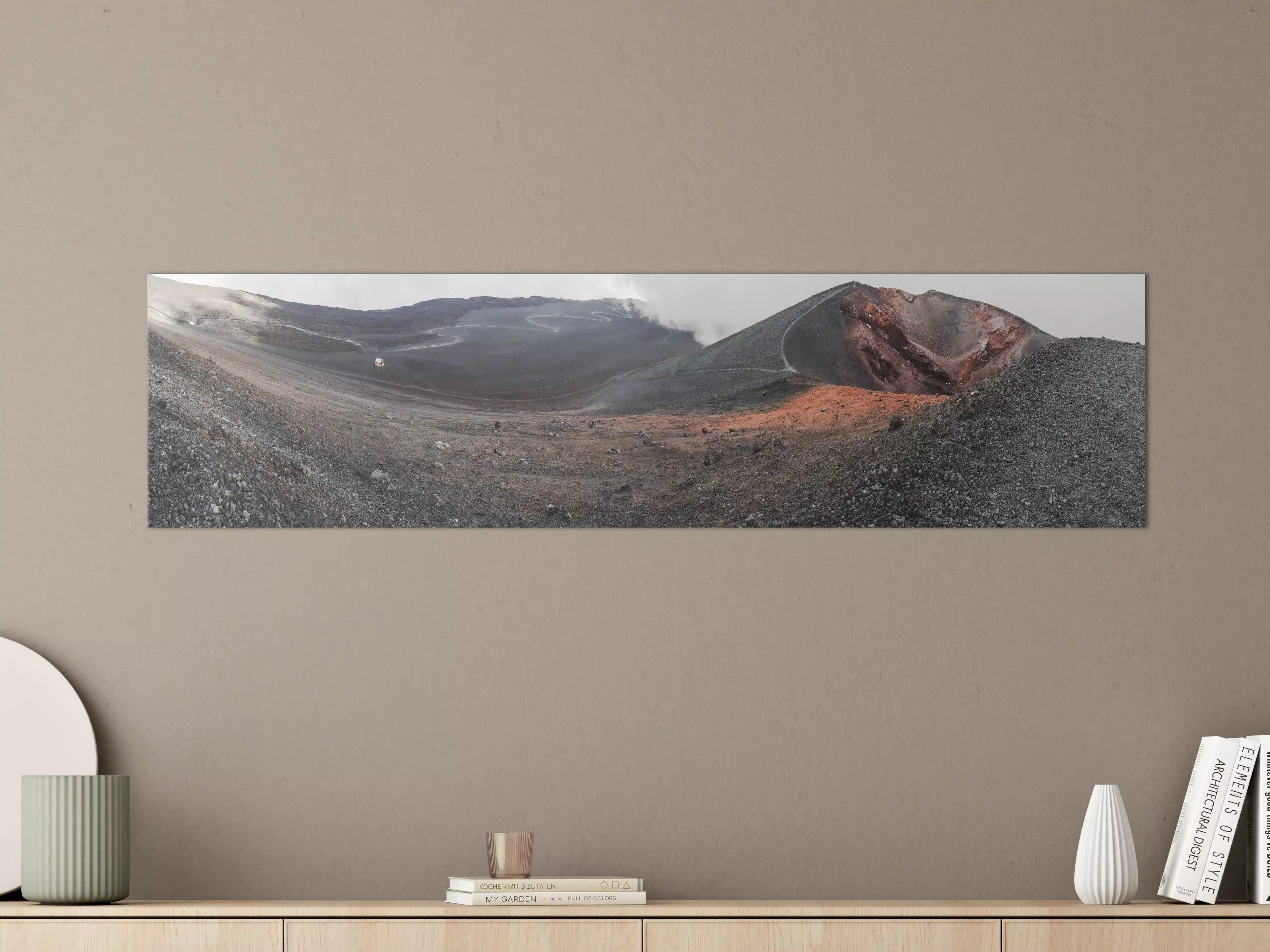 Große Wandbilder - Vulkankrater Schwarz-Grau-Orange Panorama