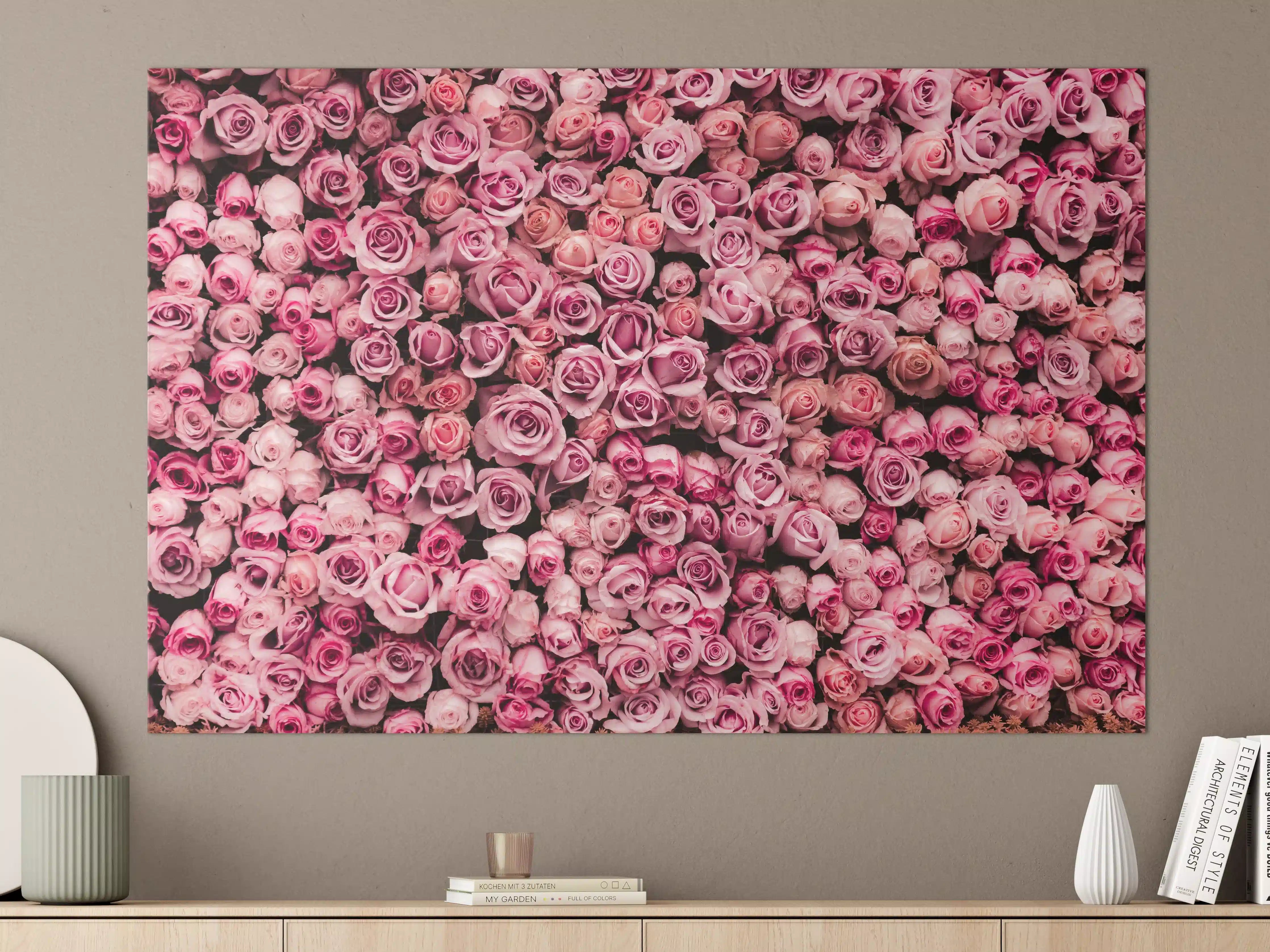 Große Wandbilder - Wand aus frischen Rosen