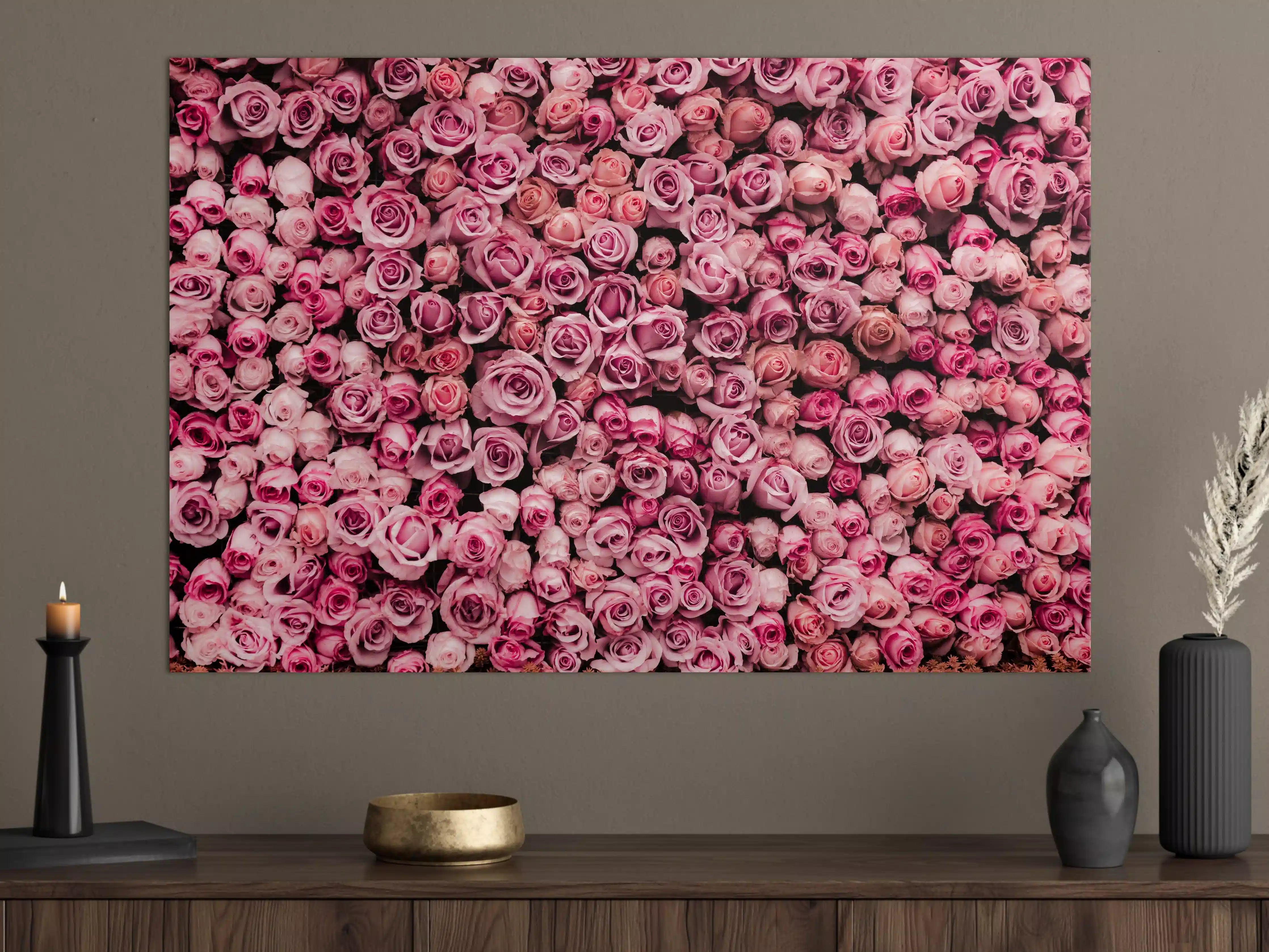 Große Wandbilder - Wand aus frischen Rosen