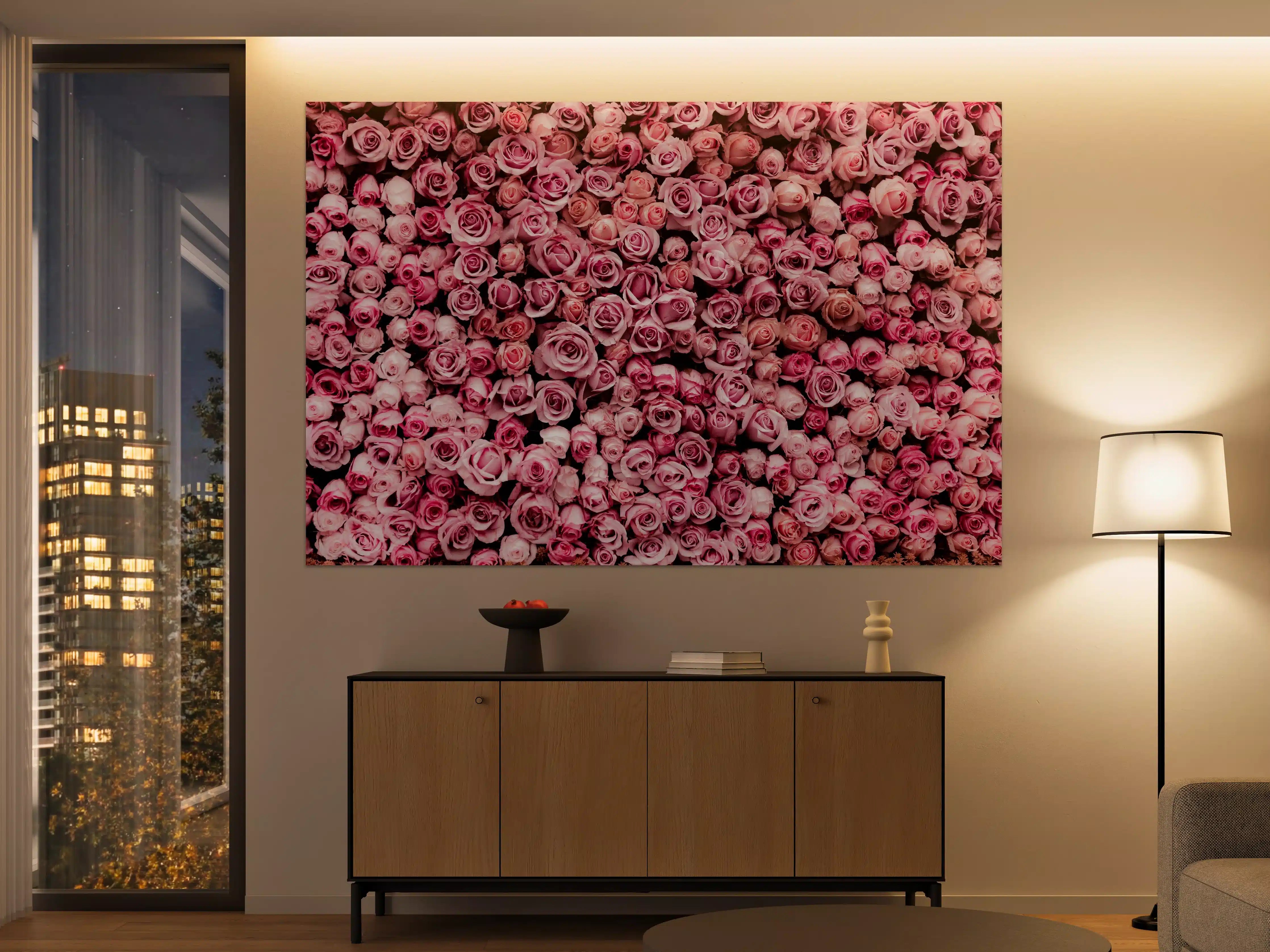 Große Wandbilder - Wand aus frischen Rosen