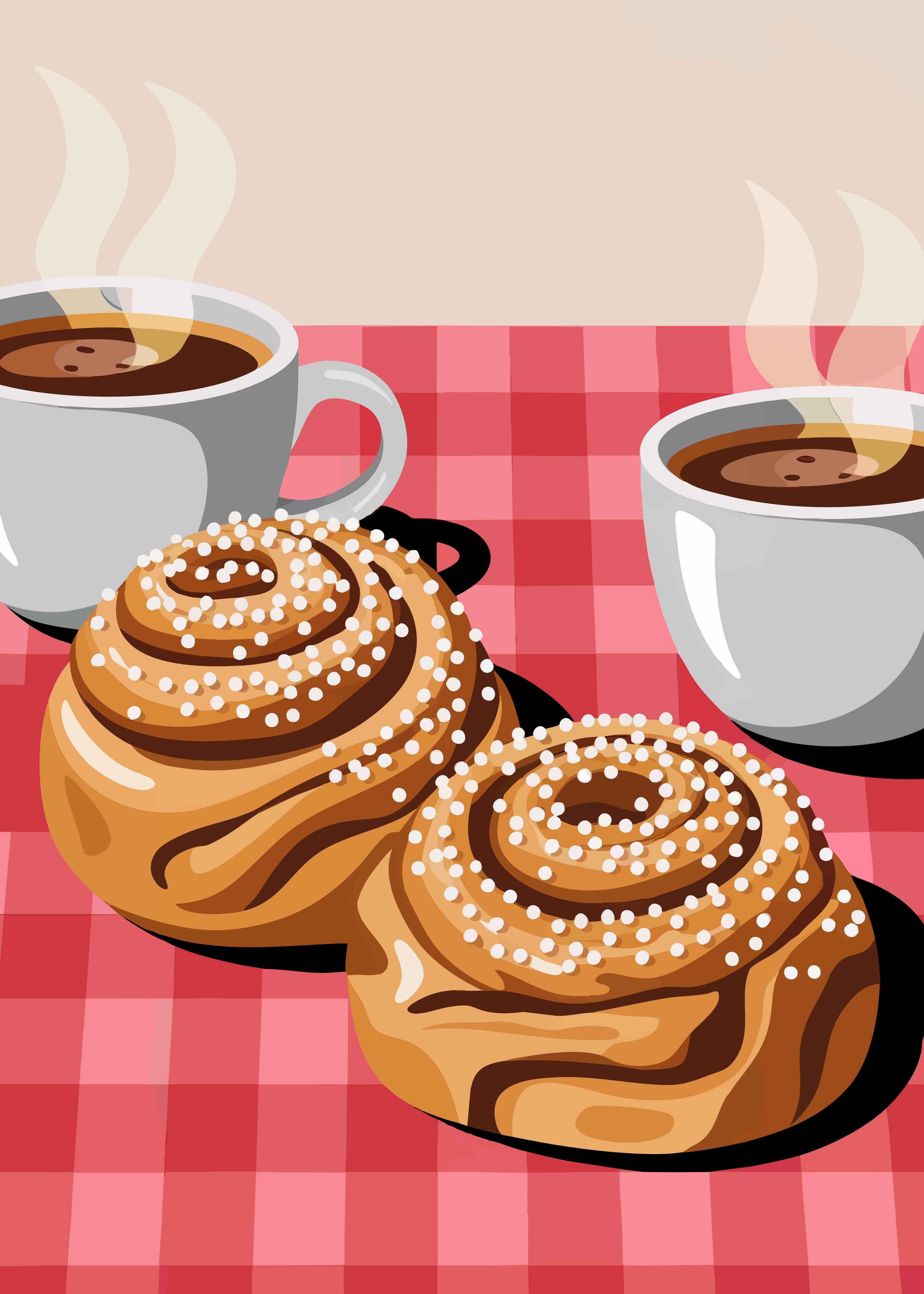 Große Wandbilder-Warme Frühstücksszene mit Kaffee und Zimtschnecken