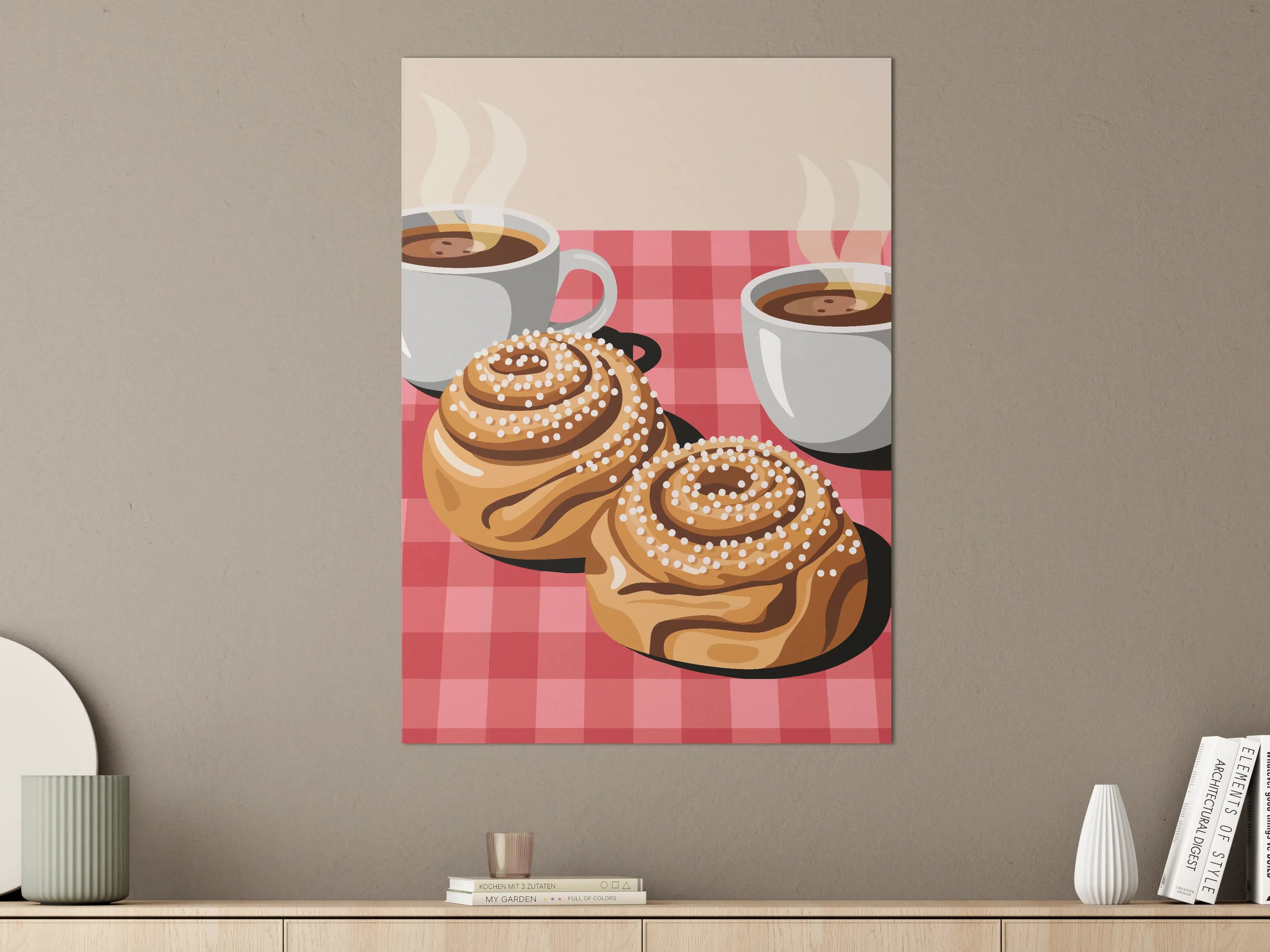 Große Wandbilder - Warme Frühstücksszene mit Kaffee und Zimtschnecken