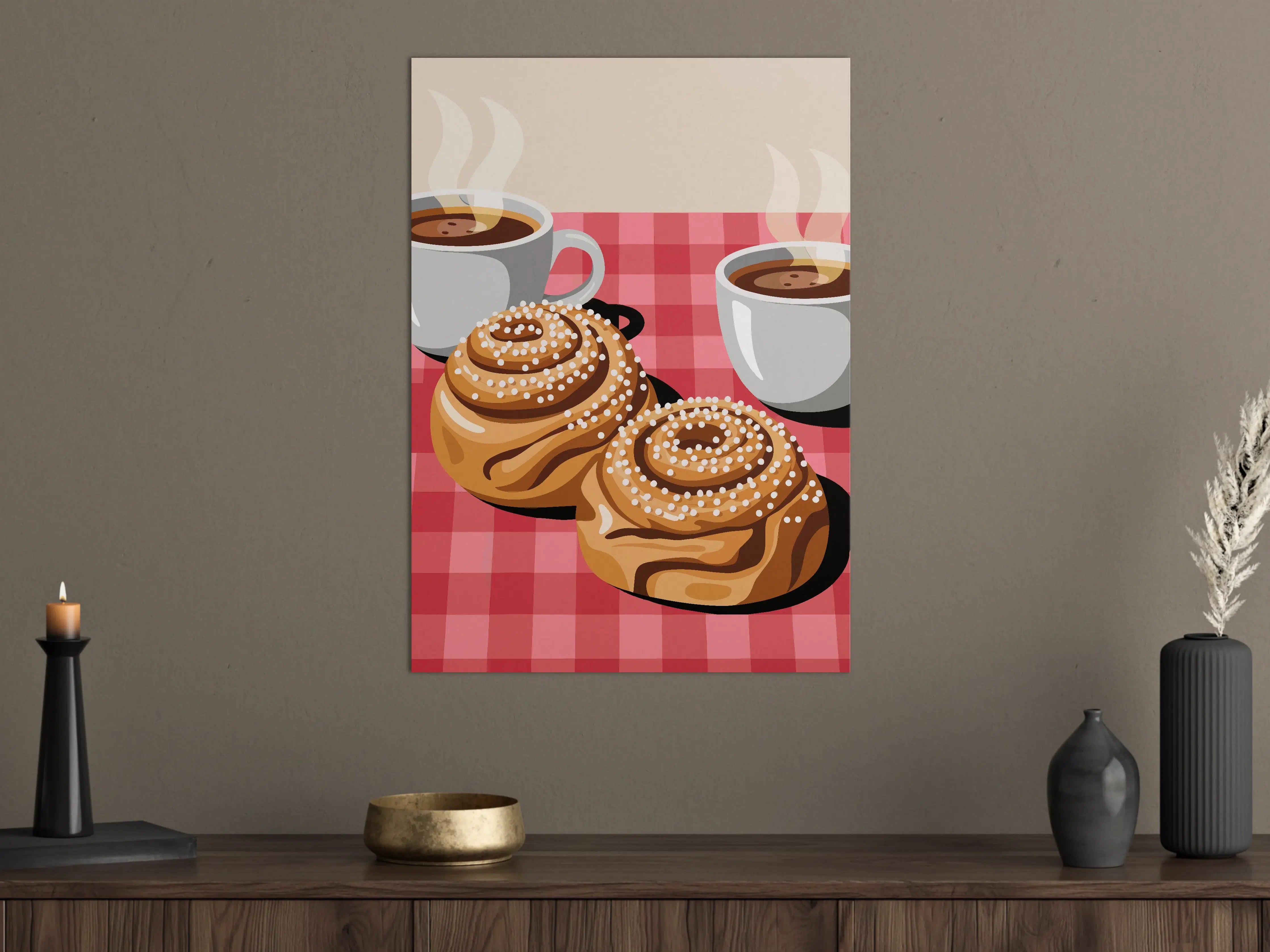 Große Wandbilder - Warme Frühstücksszene mit Kaffee und Zimtschnecken