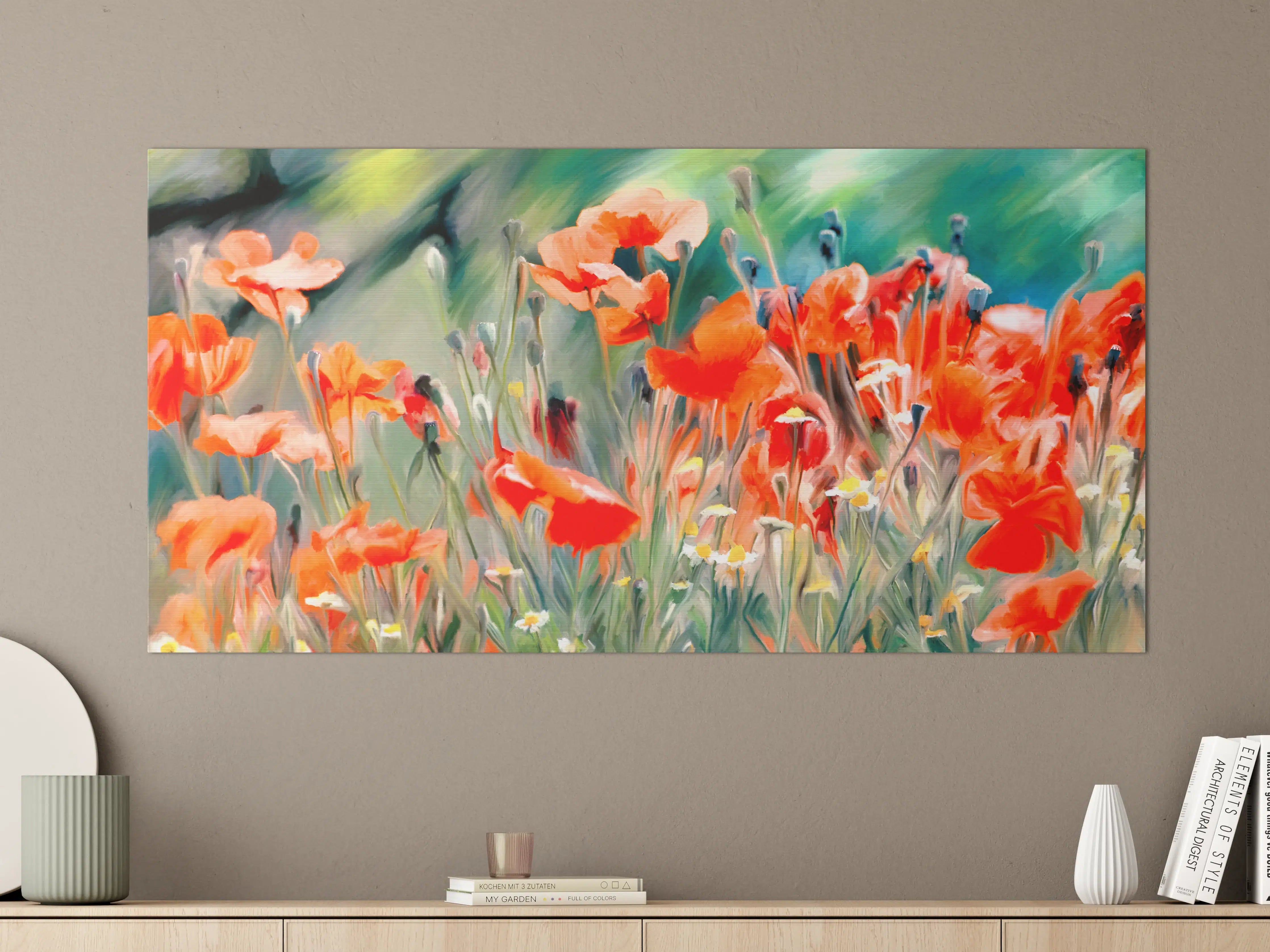 Große Wandbilder - Warme Mohnblumen im Feld