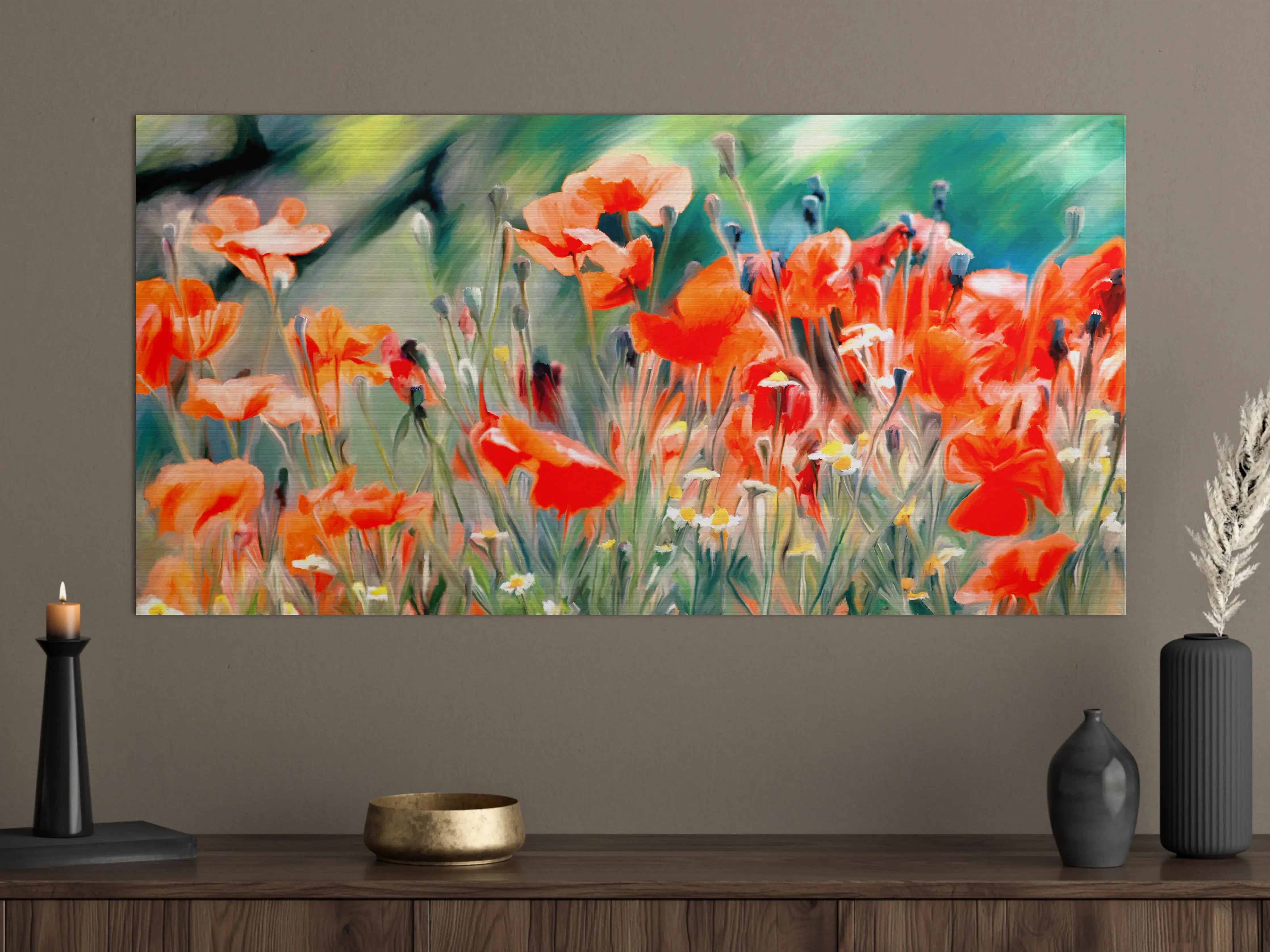Große Wandbilder - Warme Mohnblumen im Feld