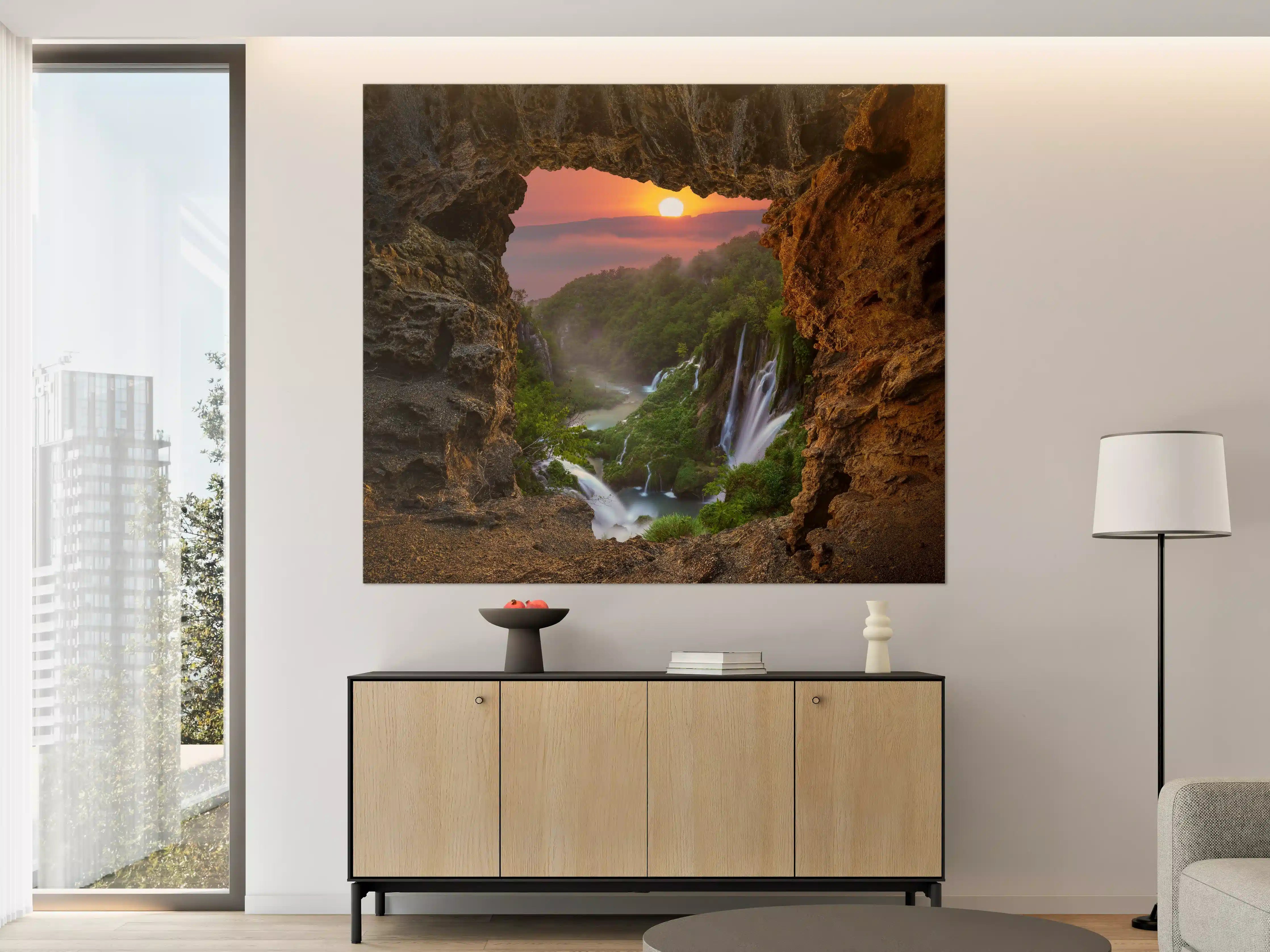 Große Wandbilder - Wasserfall im Nationalpark Plitvicer Seen bei Sonnenuntergang
