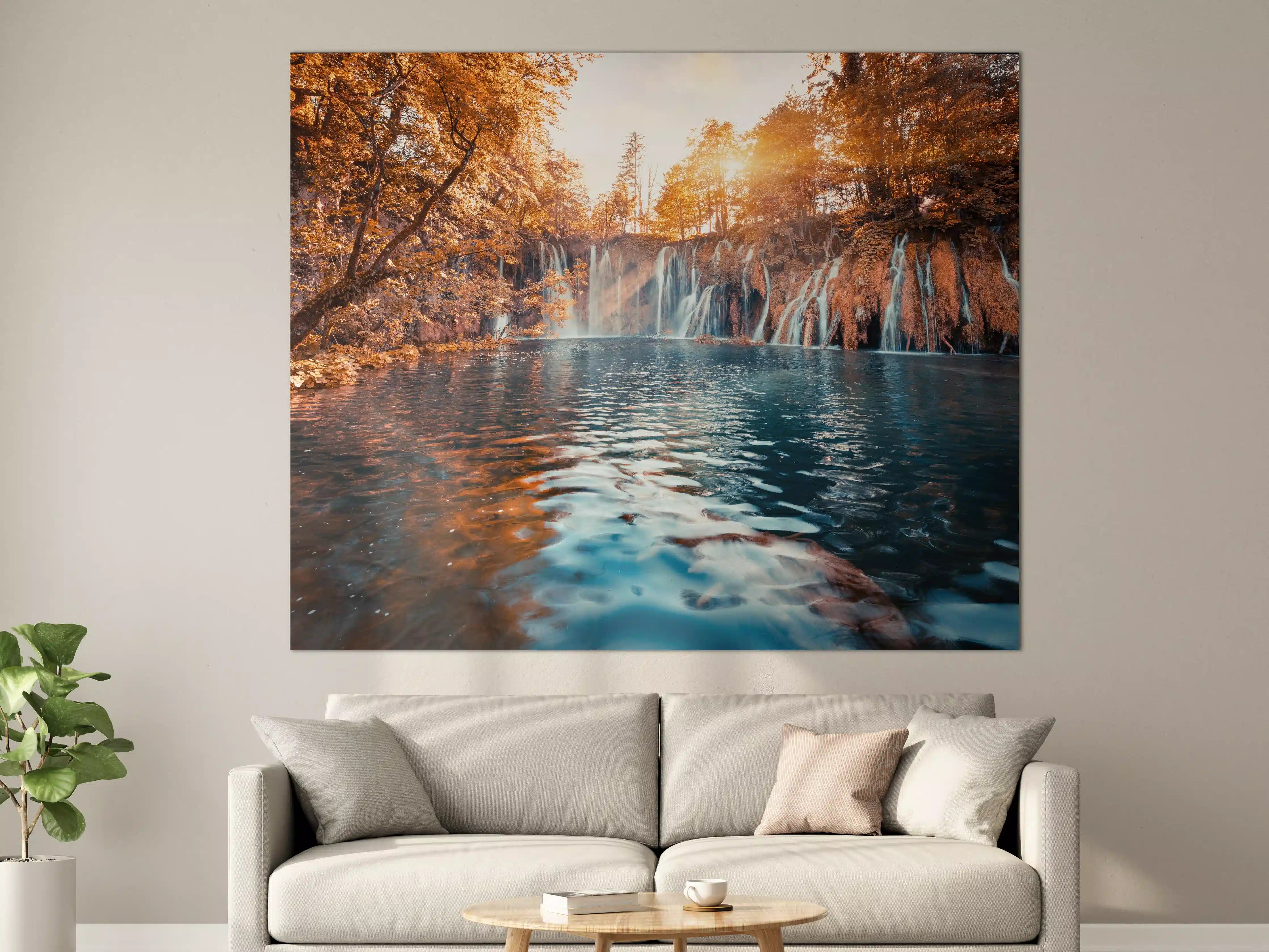 Große Wandbilder - Wasserfall in Plitvice Nation bei Sonnenaufgang