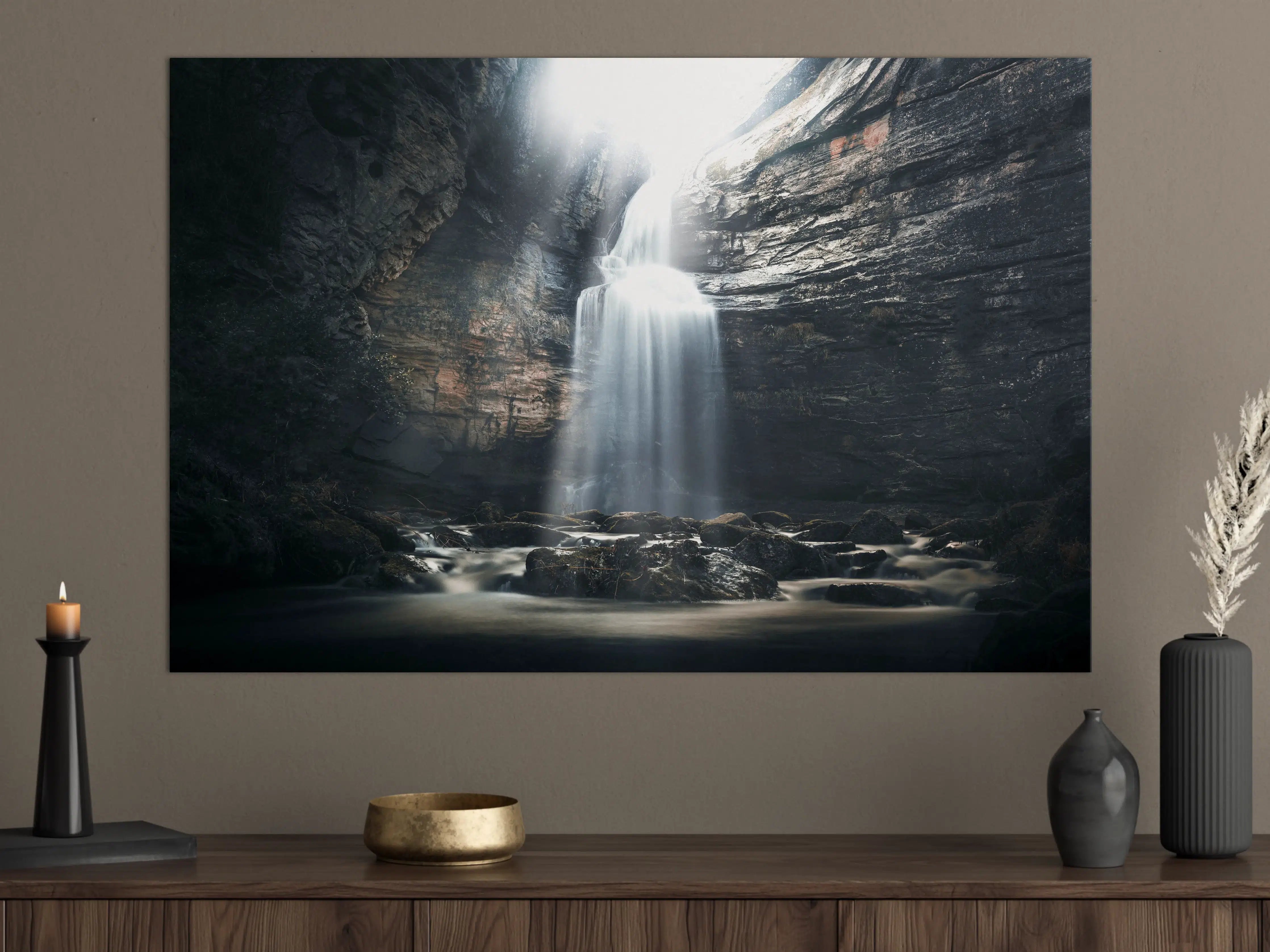 Große Wandbilder - Wasserfall in geheimnisvoller Schlucht