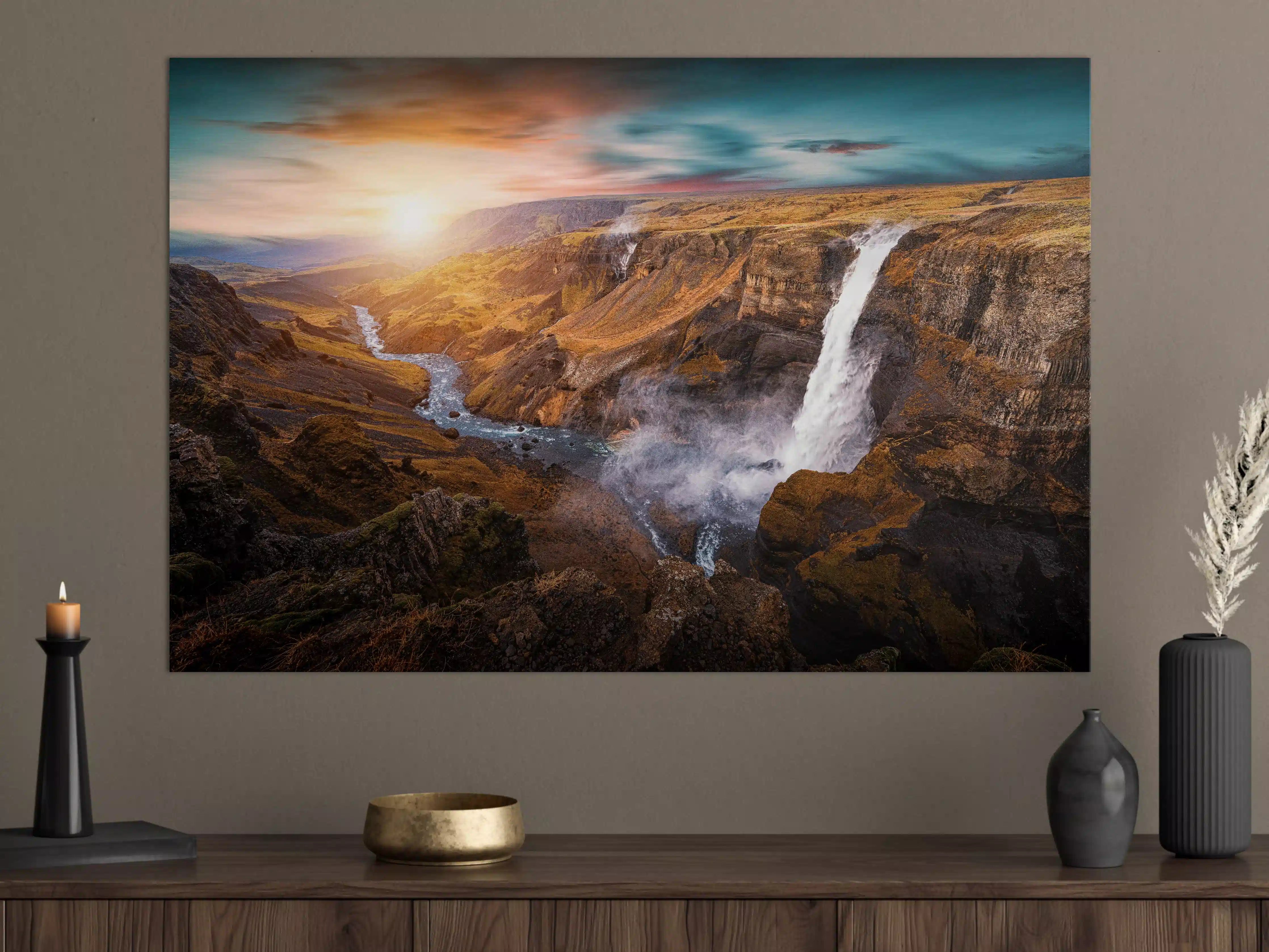 Große Wandbilder - Wasserfall in natürlicher Umgebung bei Sonnenaufgang