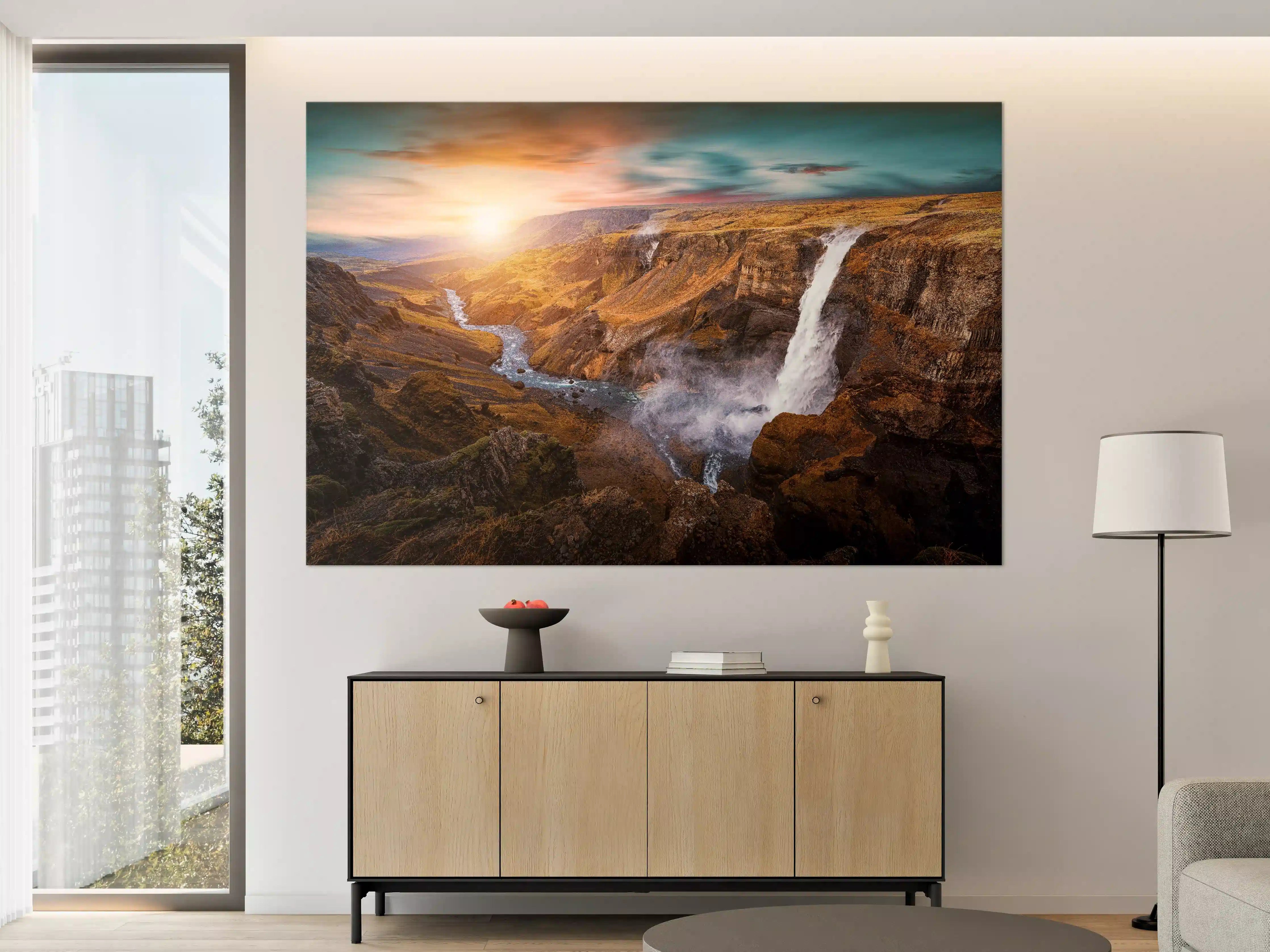 Große Wandbilder - Wasserfall in natürlicher Umgebung bei Sonnenaufgang