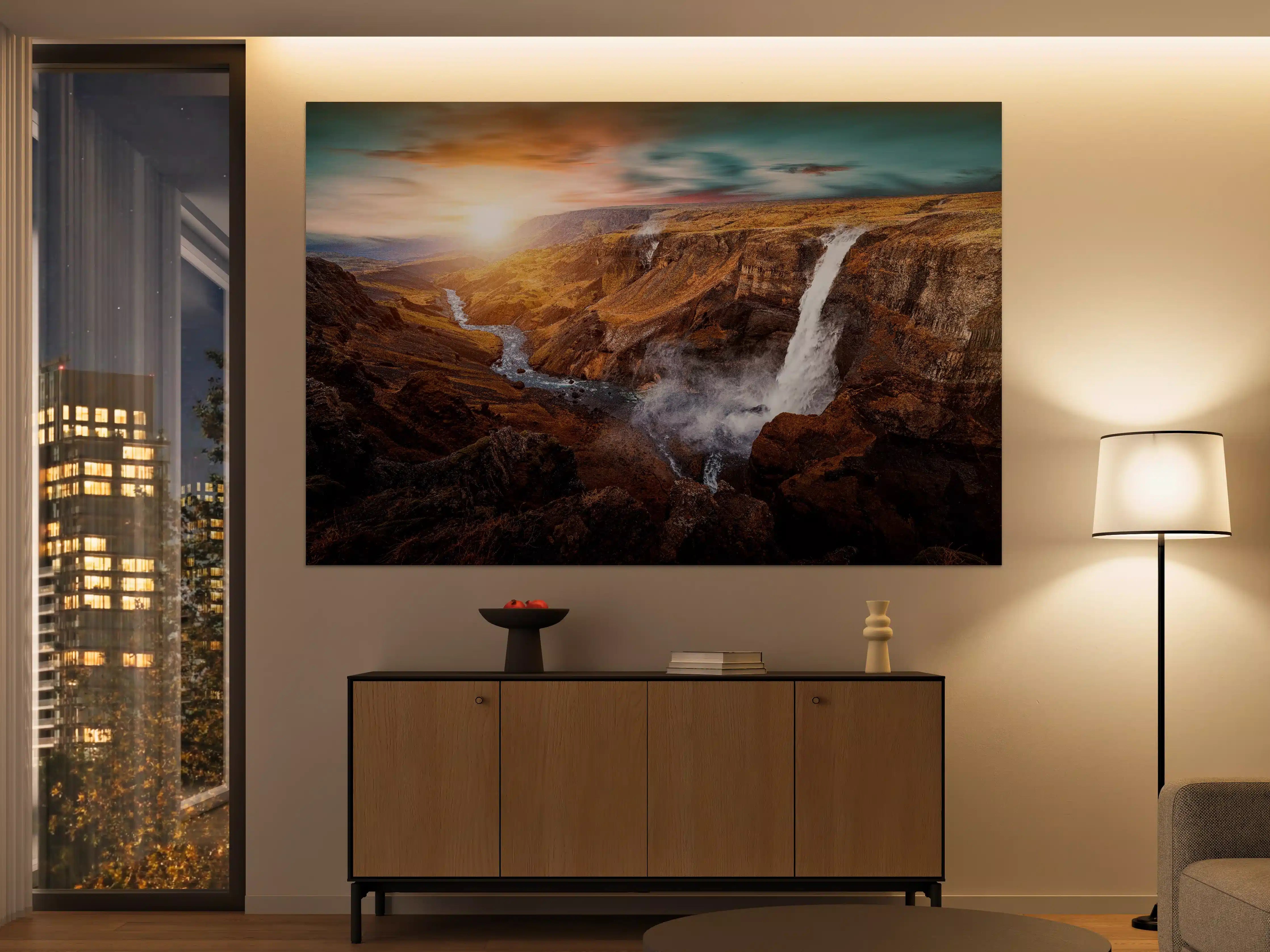 Große Wandbilder - Wasserfall in natürlicher Umgebung bei Sonnenaufgang