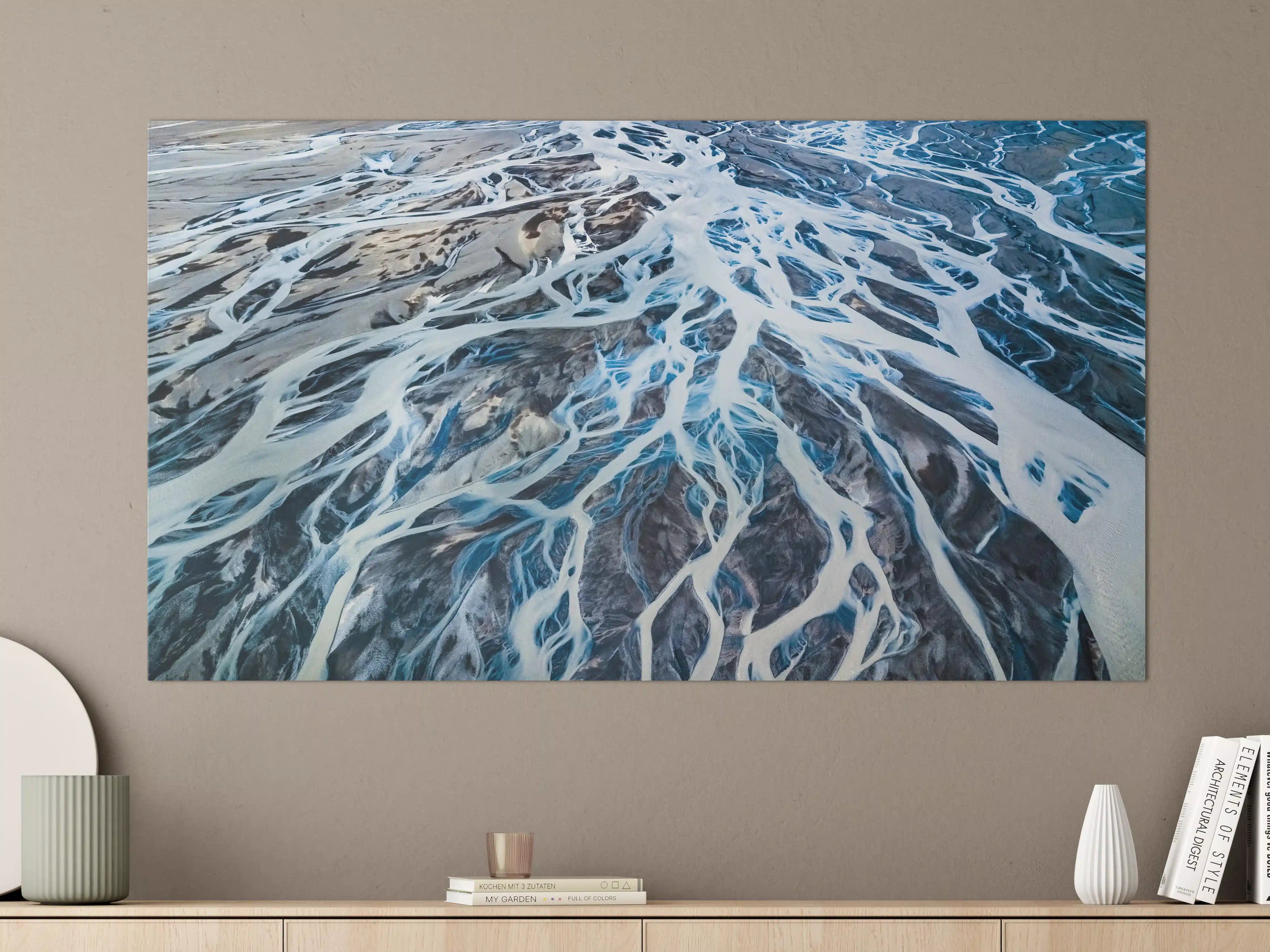 Große Wandbilder - Wasserfalldarstellung in Blau und Weiß