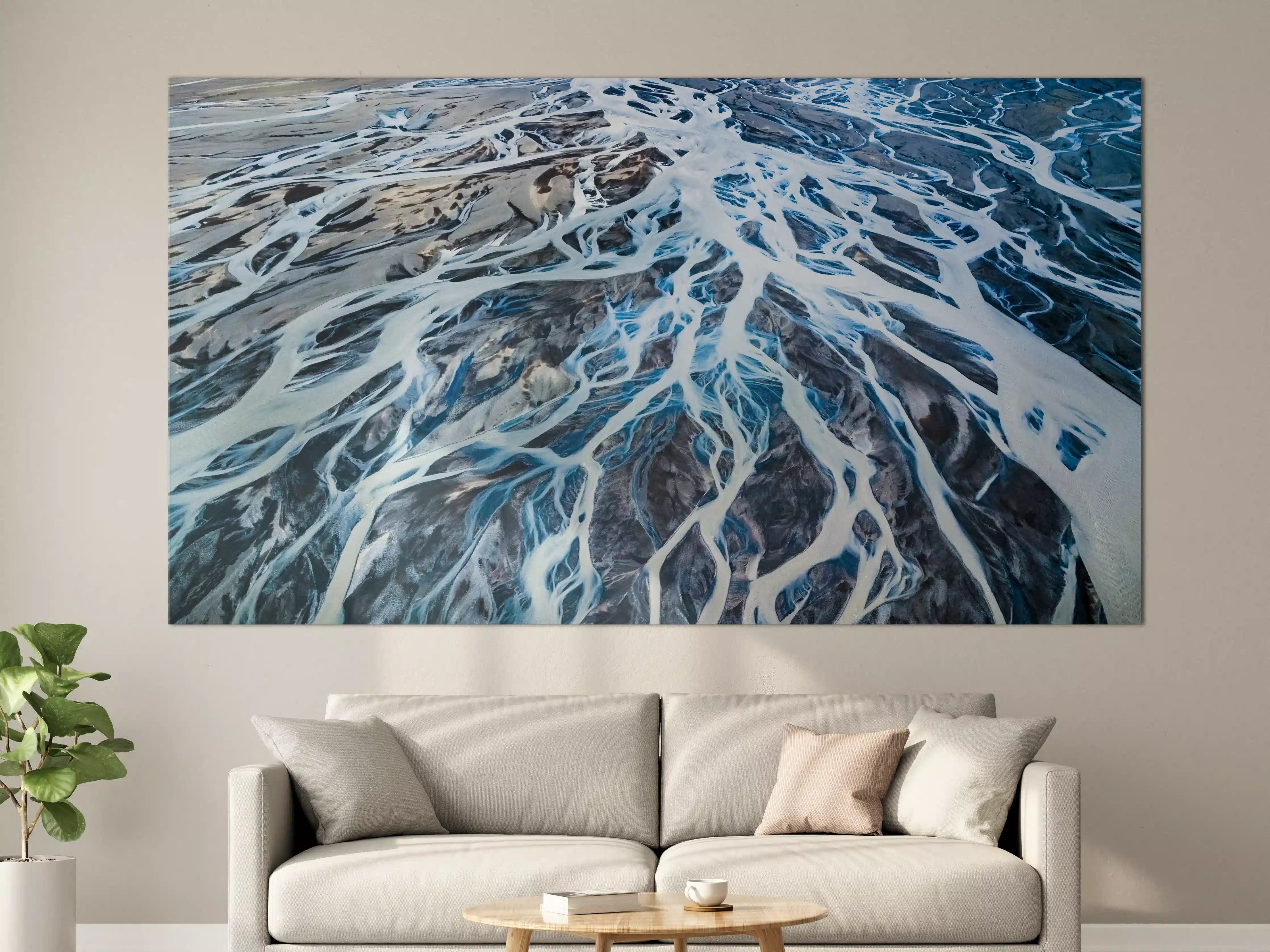 Große Wandbilder - Wasserfalldarstellung in Blau und Weiß