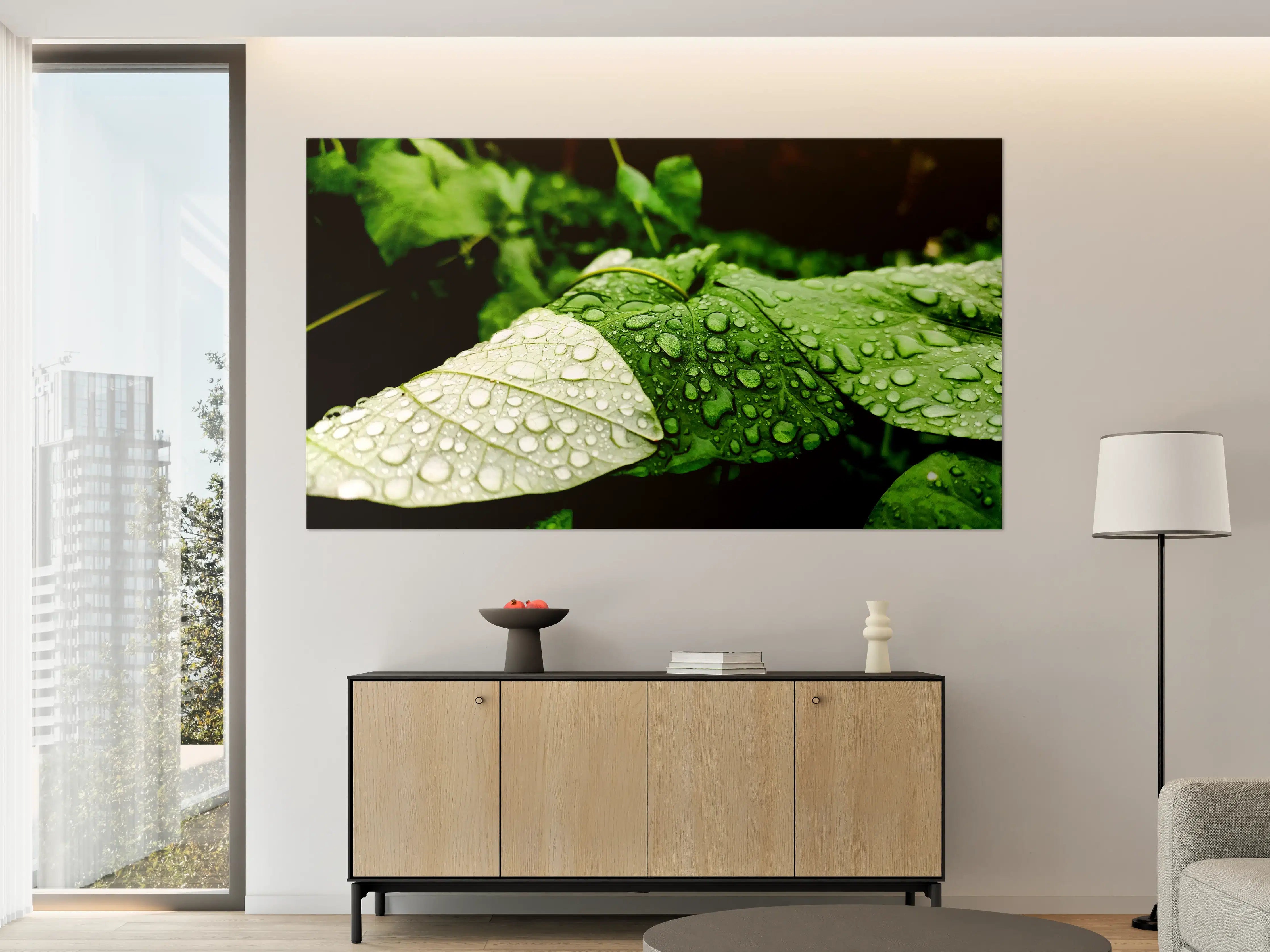 Große Wandbilder - Wassertropfen auf einem Blatt