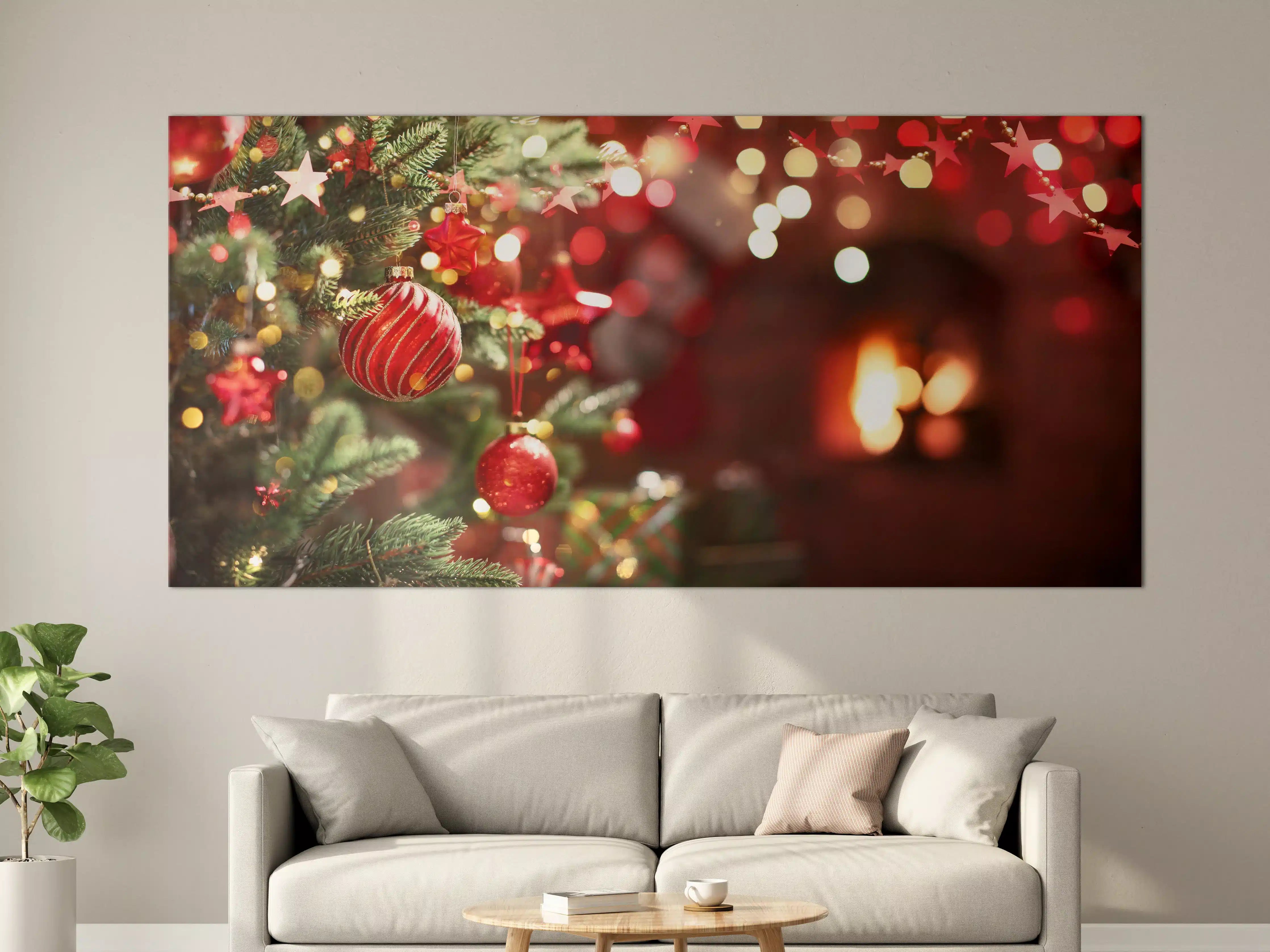 Große Wandbilder - Weihnachtsbaum mit roten Kugeln und Sternen