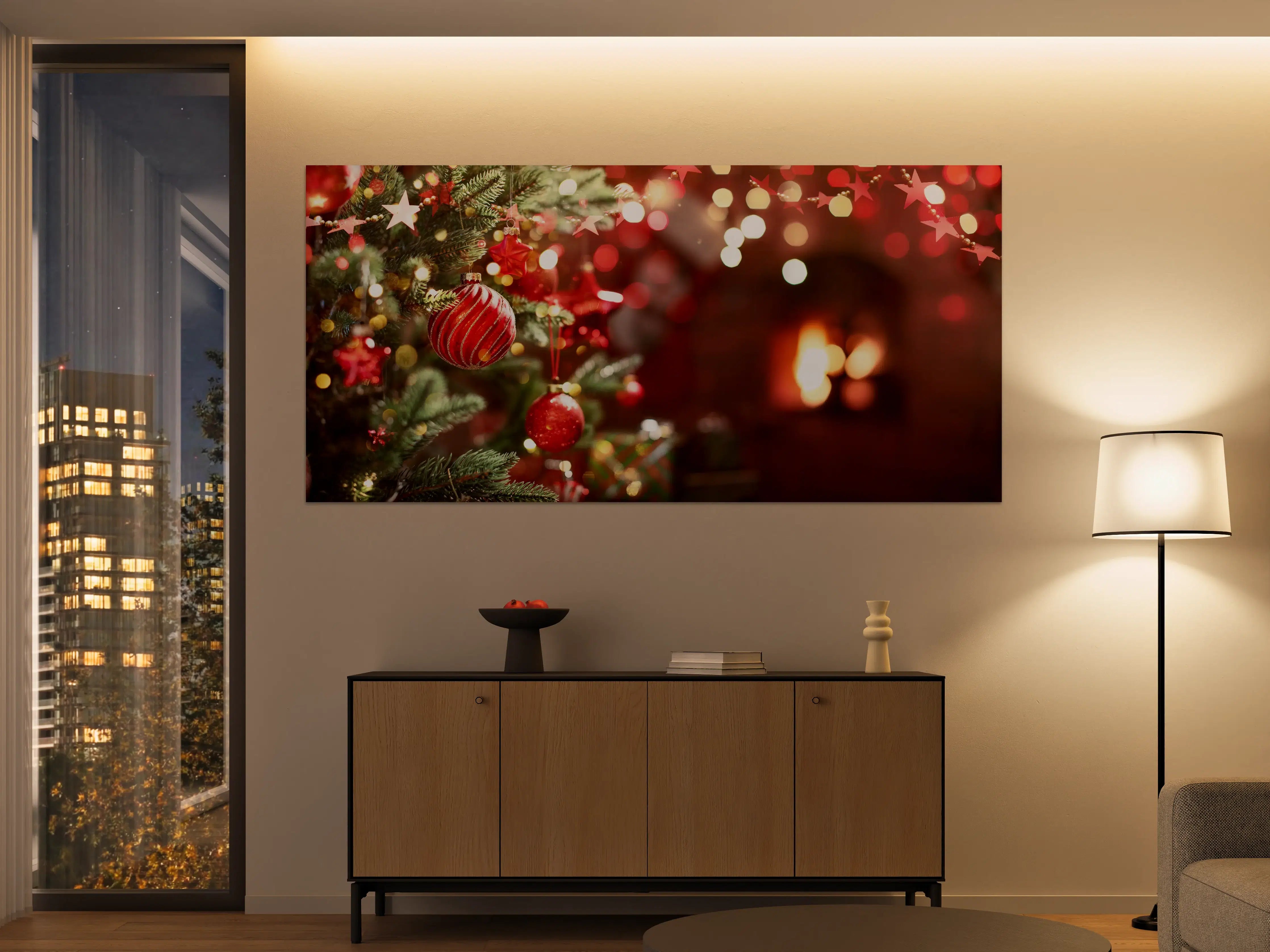 Große Wandbilder - Weihnachtsbaum mit roten Kugeln und Sternen