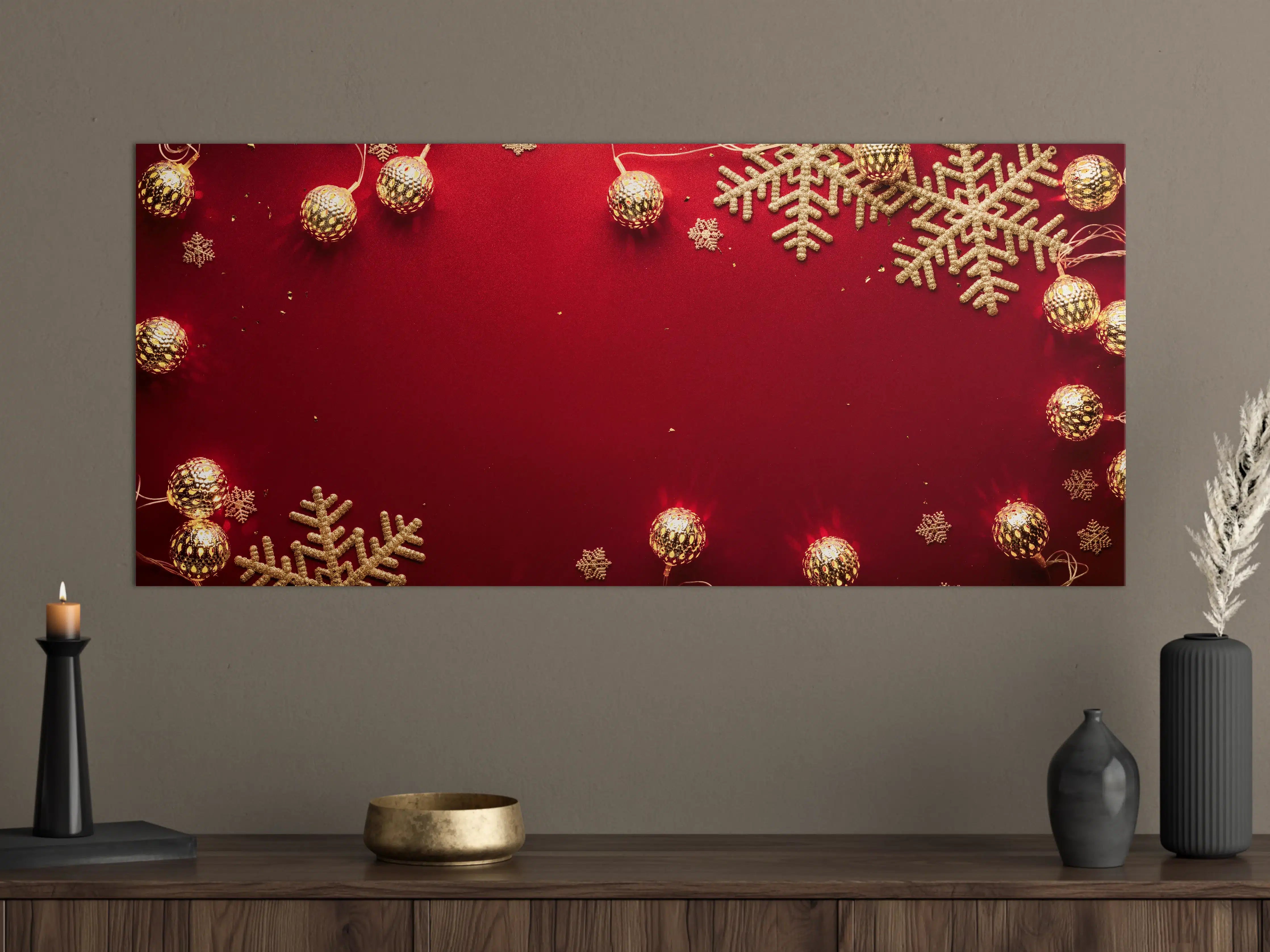 Große Wandbilder - Weihnachtsdekoration auf rotem Hintergrund