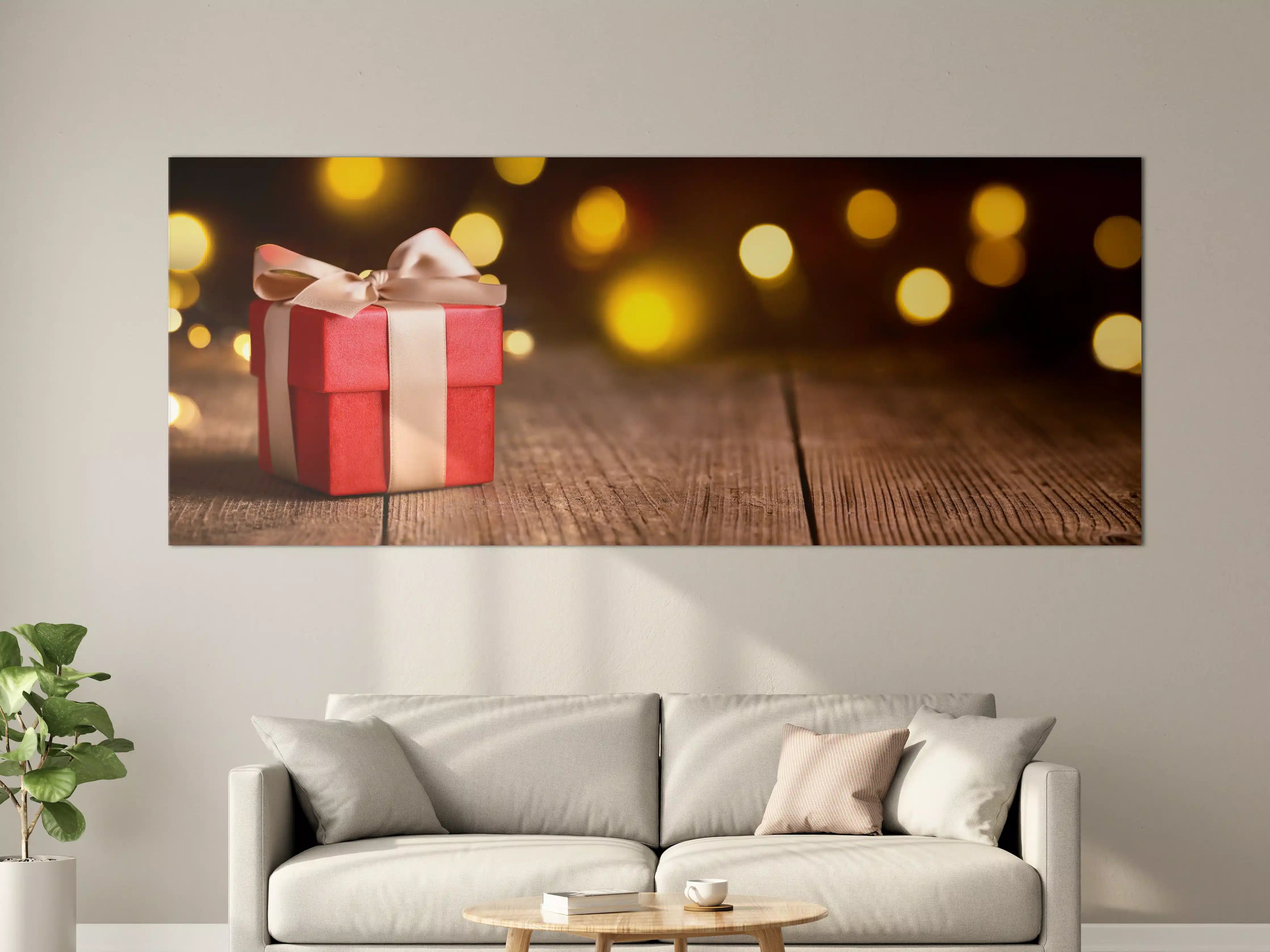 Große Wandbilder - Weihnachtsgeschenk auf festlichem Hintergrund