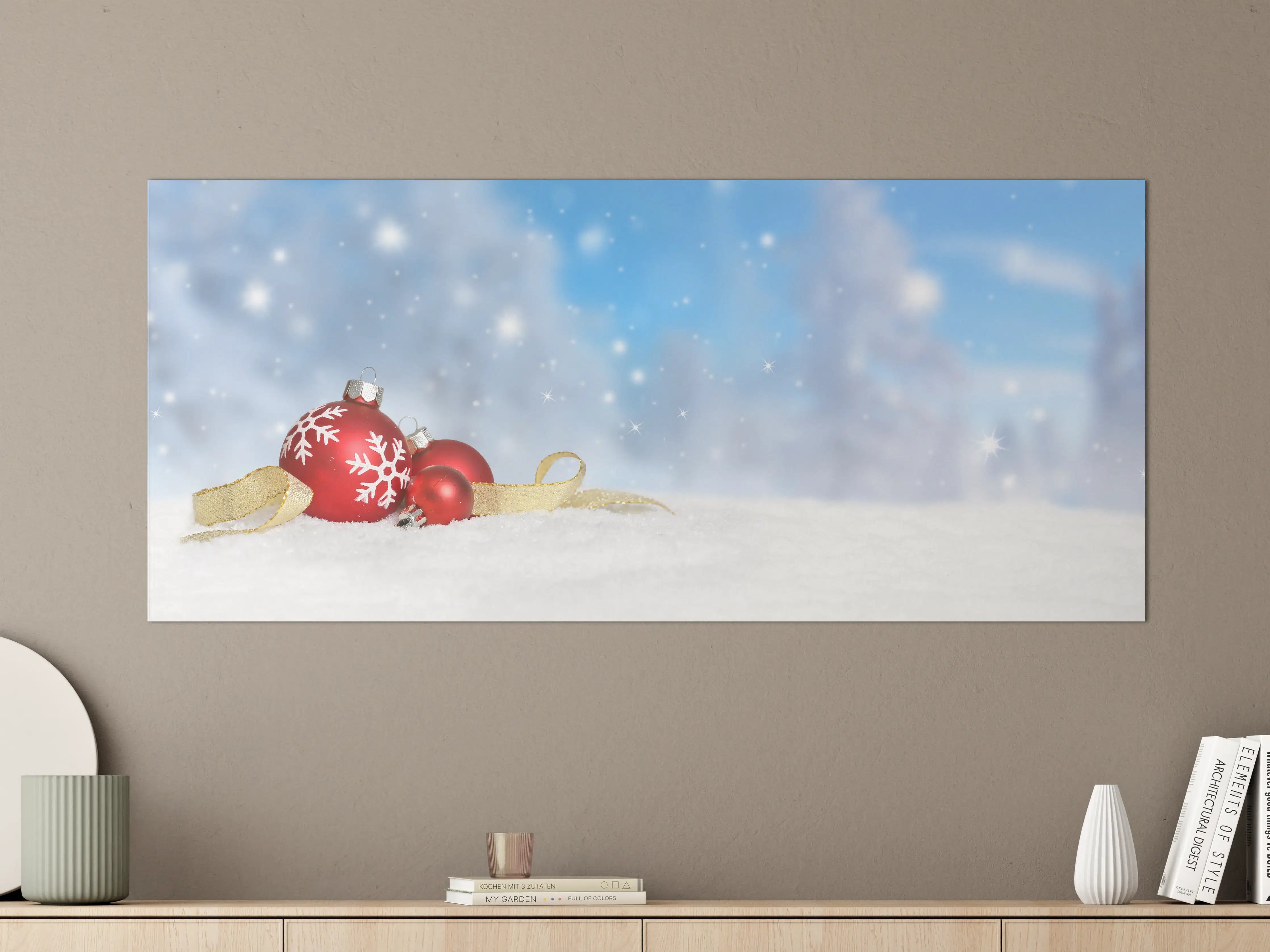 Große Wandbilder - Weihnachtskugeln im Schnee
