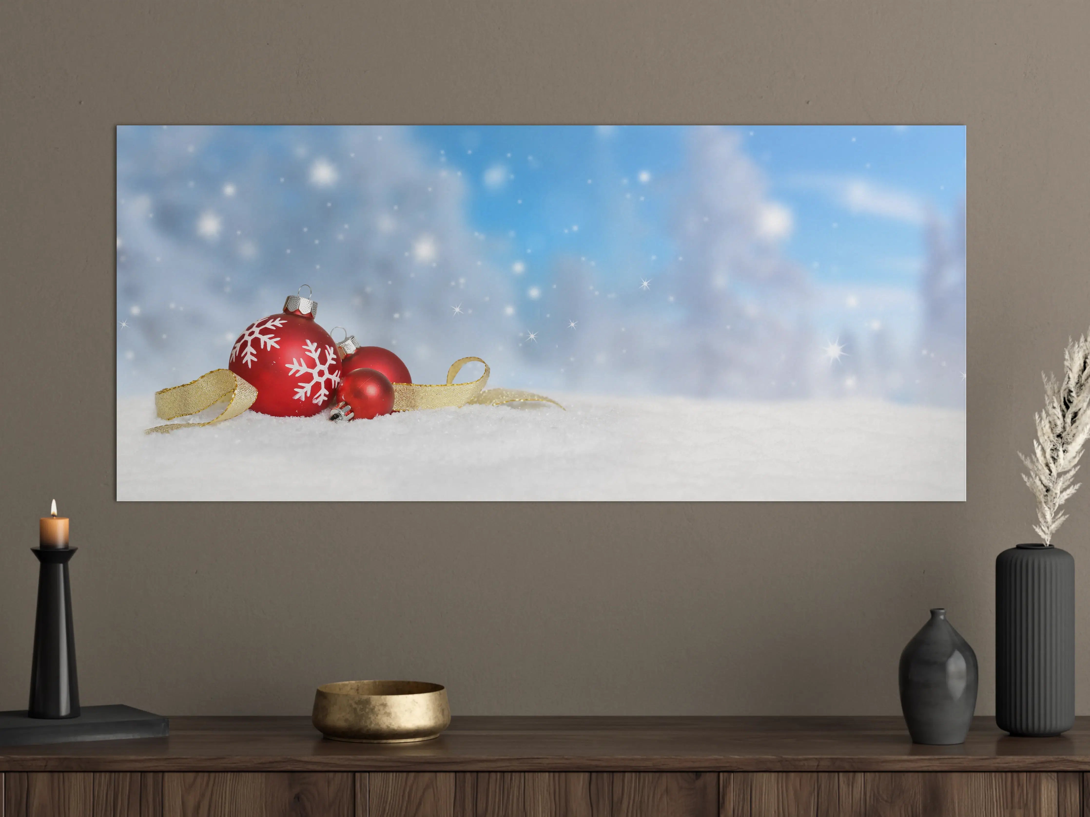 Große Wandbilder - Weihnachtskugeln im Schnee