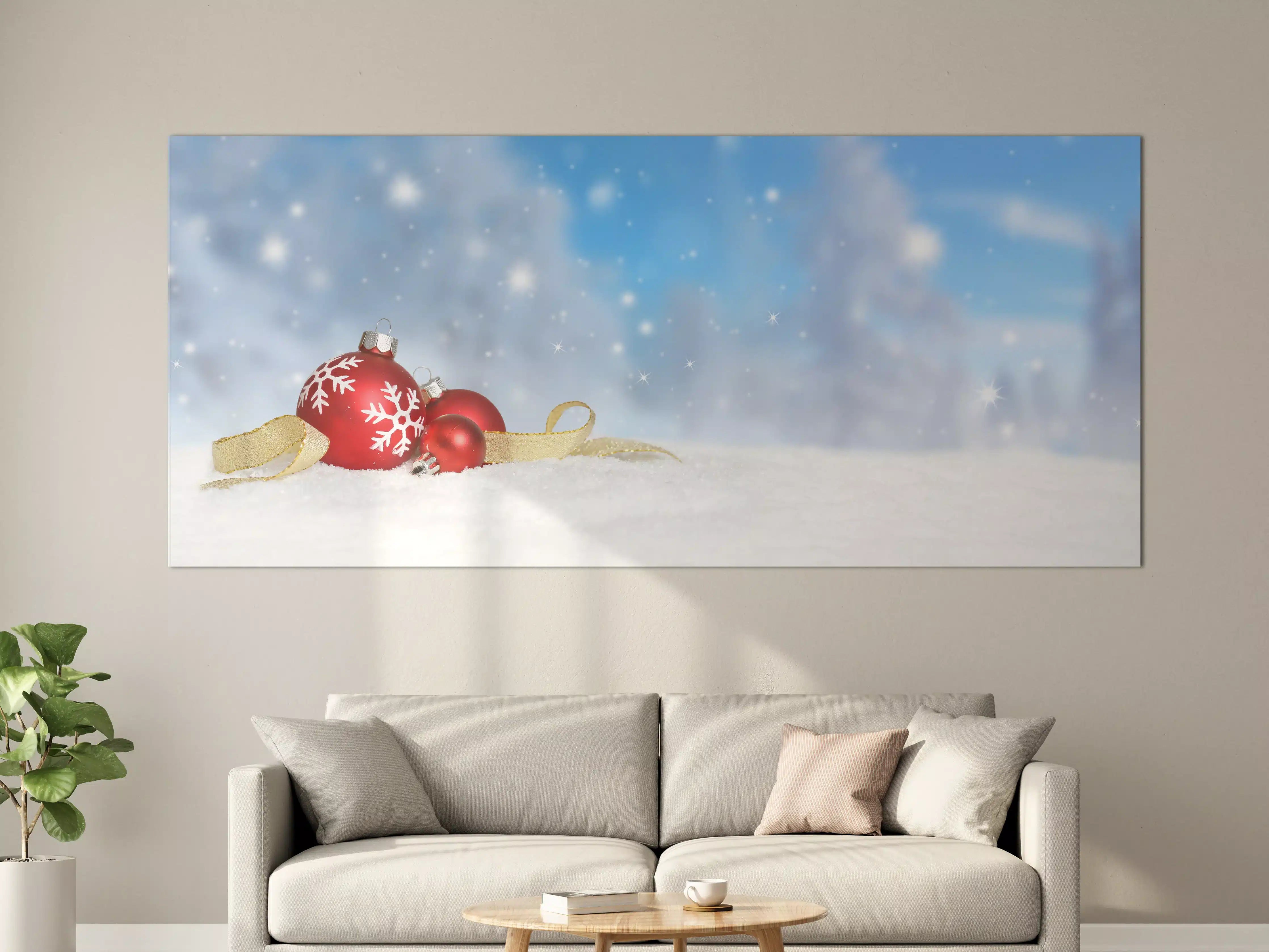Große Wandbilder - Weihnachtskugeln im Schnee
