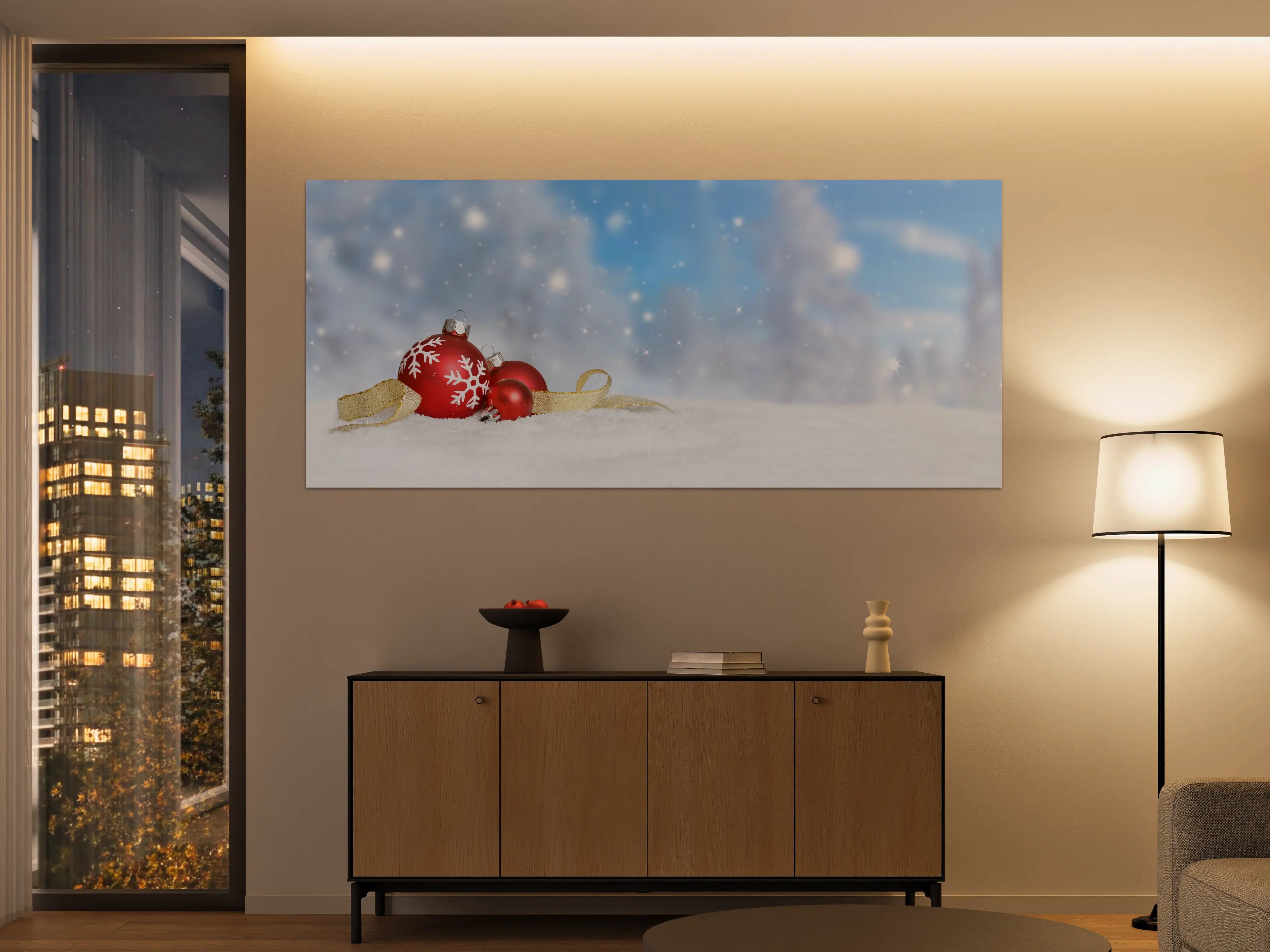 Große Wandbilder - Weihnachtskugeln im Schnee
