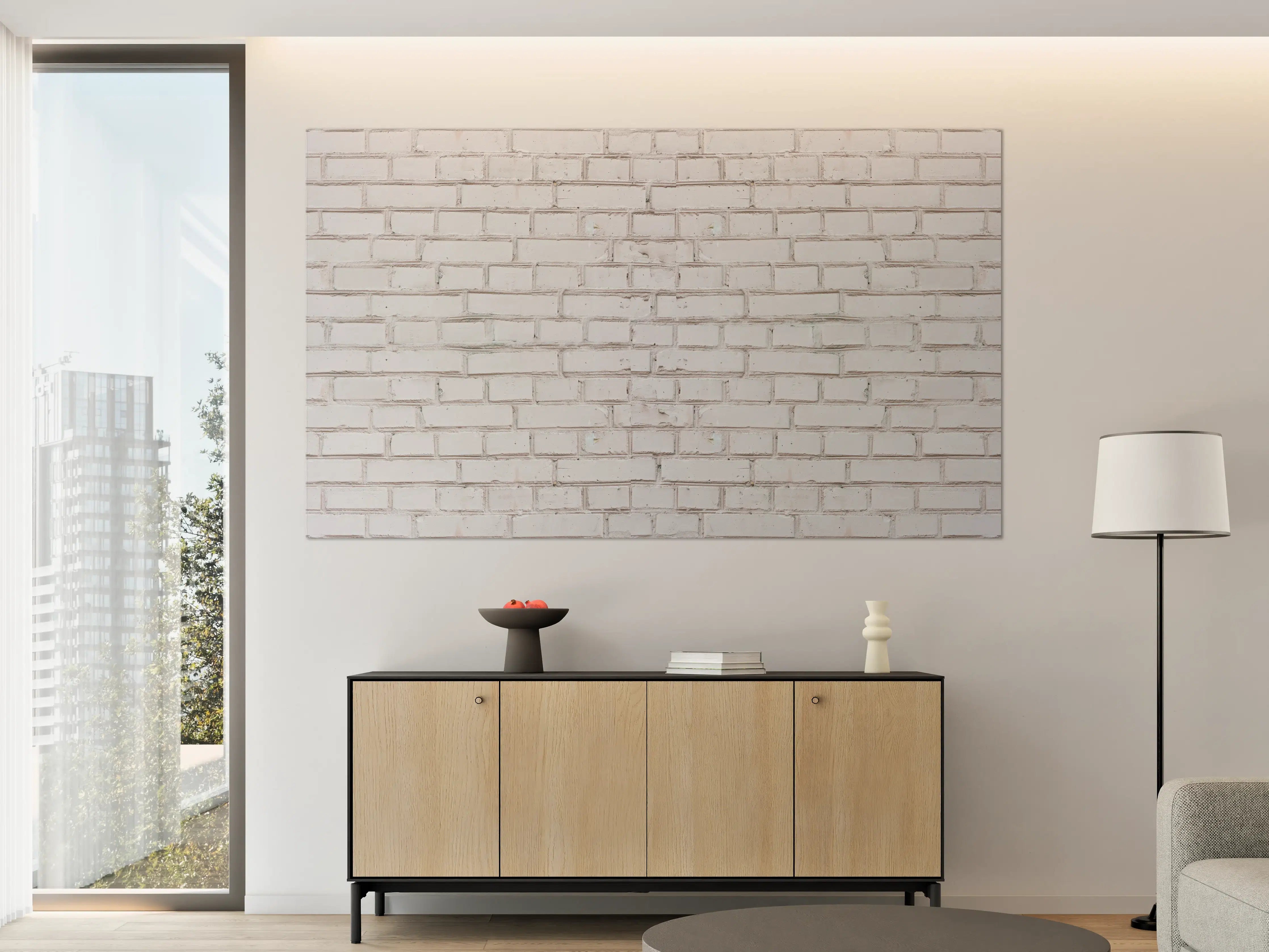 Große Wandbilder - Weiß-Beige Ziegelsteinmauer