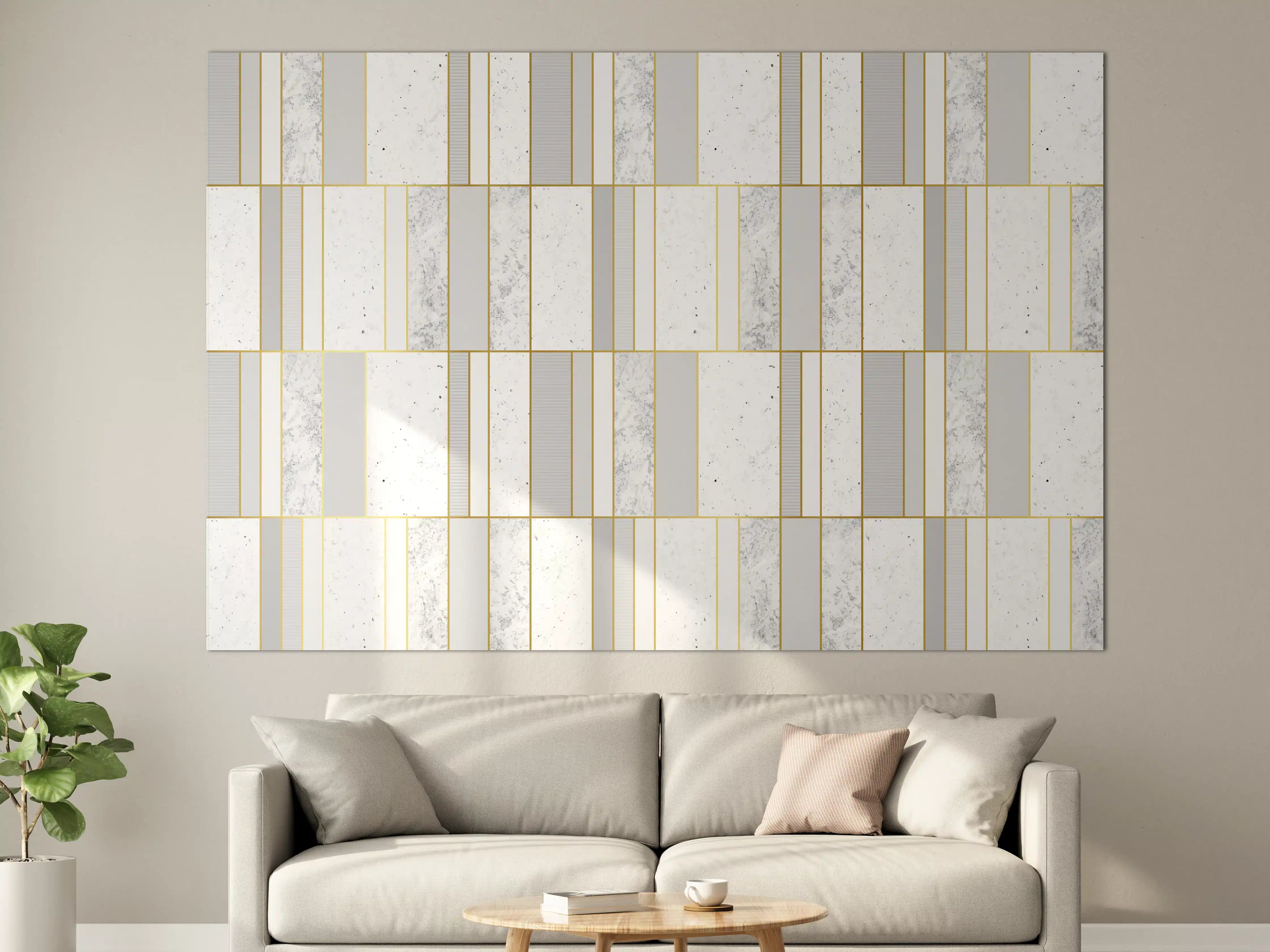 Große Wandbilder - Weiß-Goldene Marmoroptik Fliese