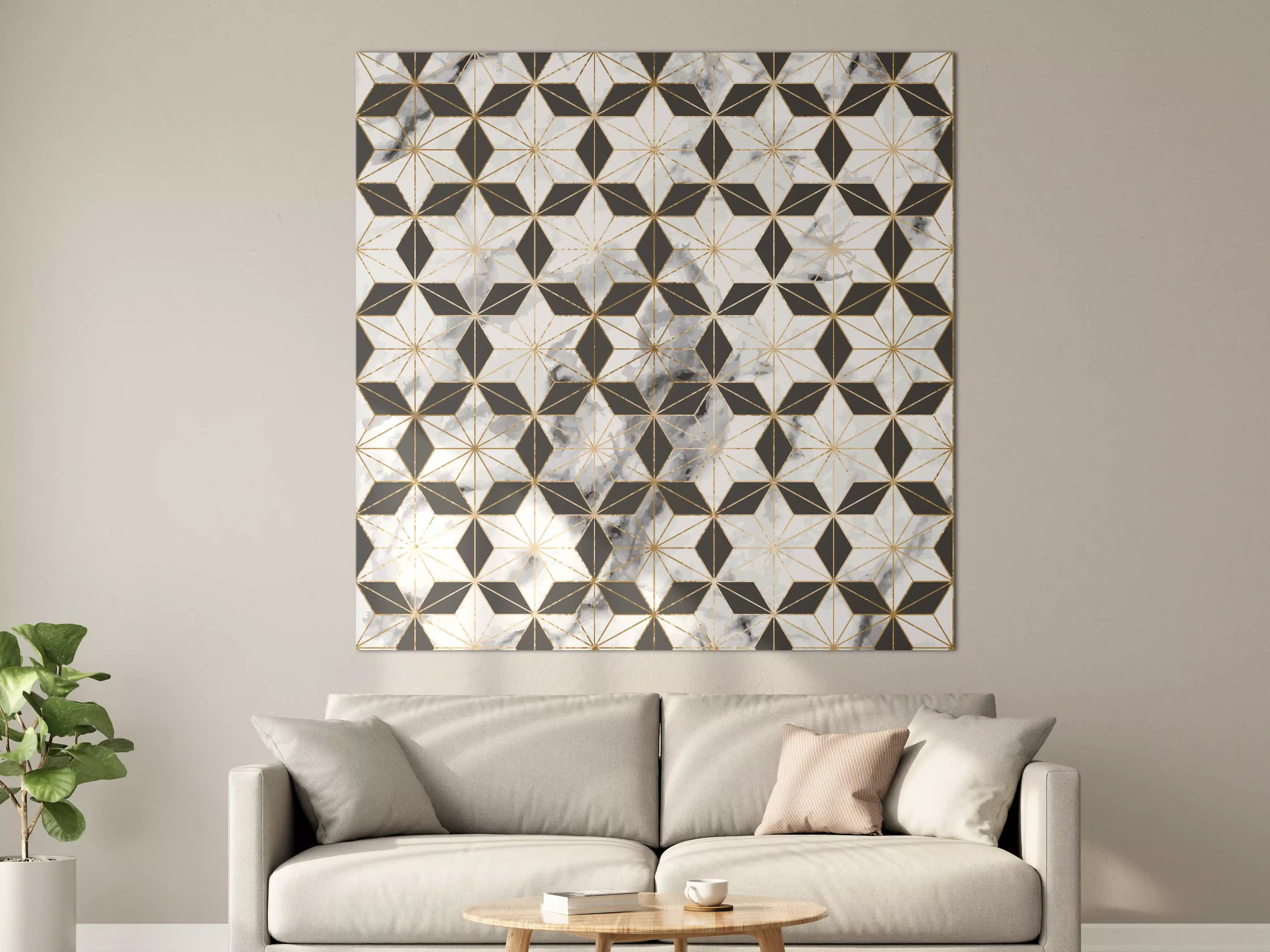 Große Wandbilder - Weiß-Goldenes Musterdesign
