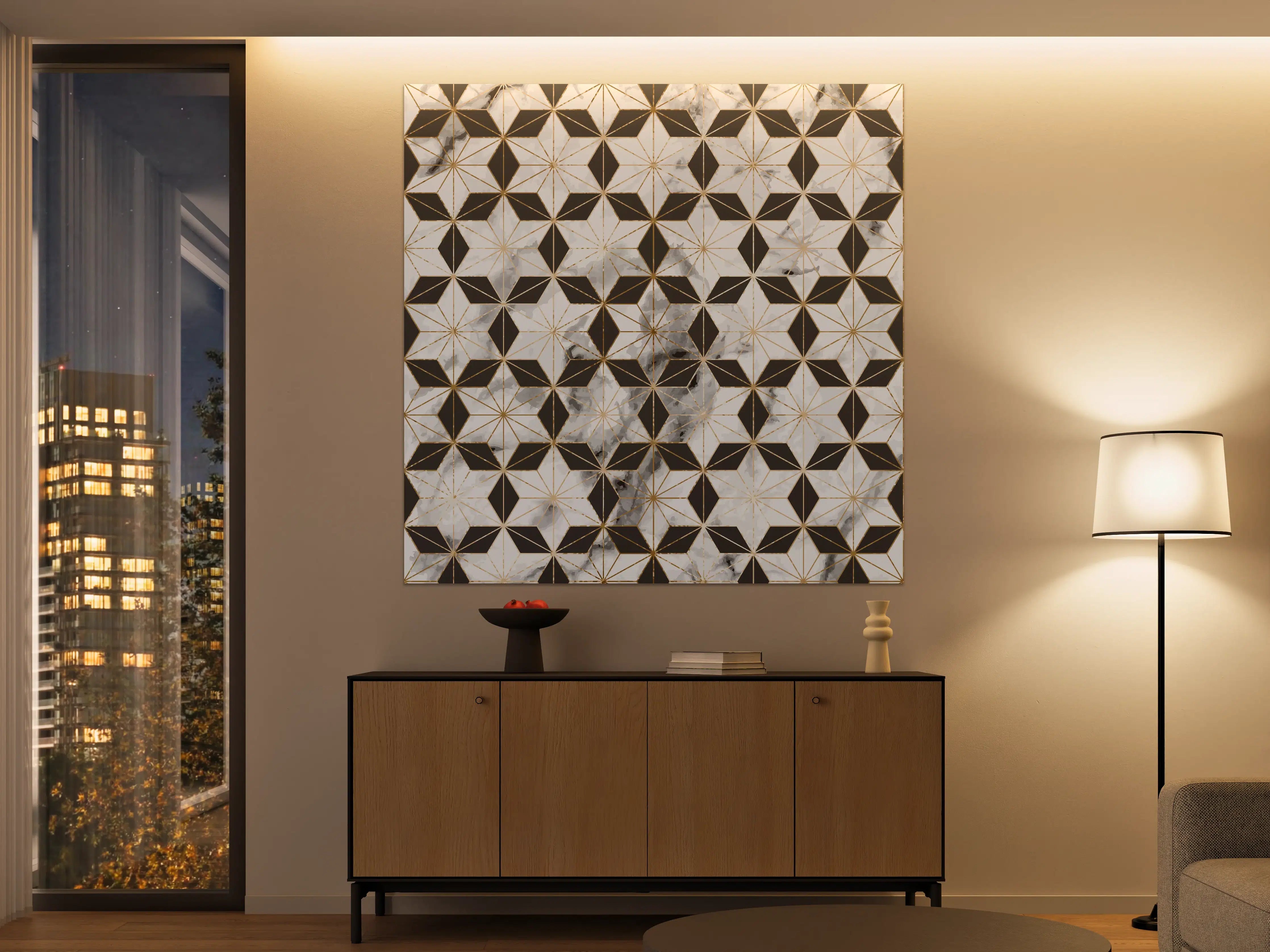 Große Wandbilder - Weiß-Goldenes Musterdesign