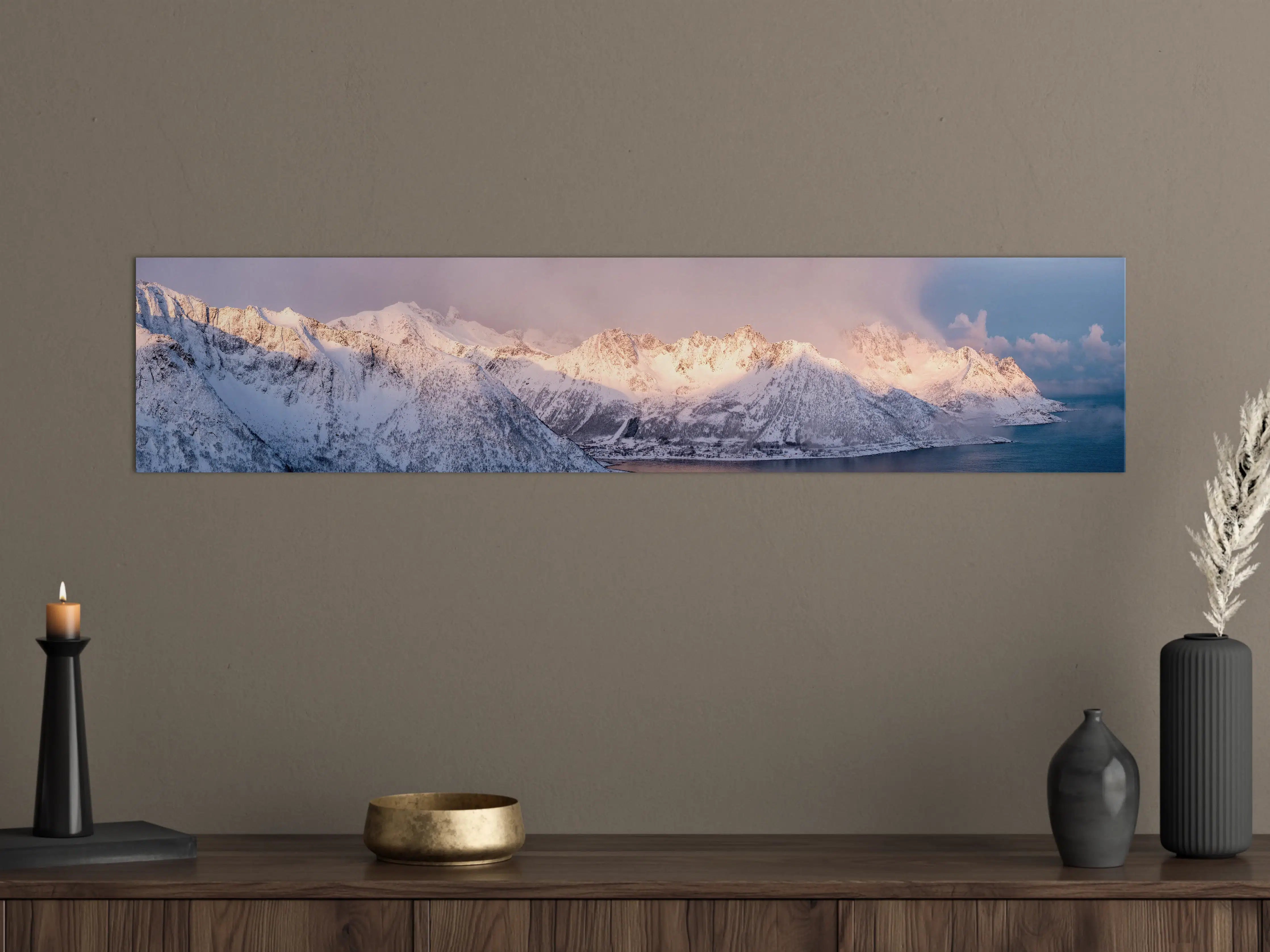 Große Wandbilder - Weiß-Grau-Blau Bergpanorama Norwegen