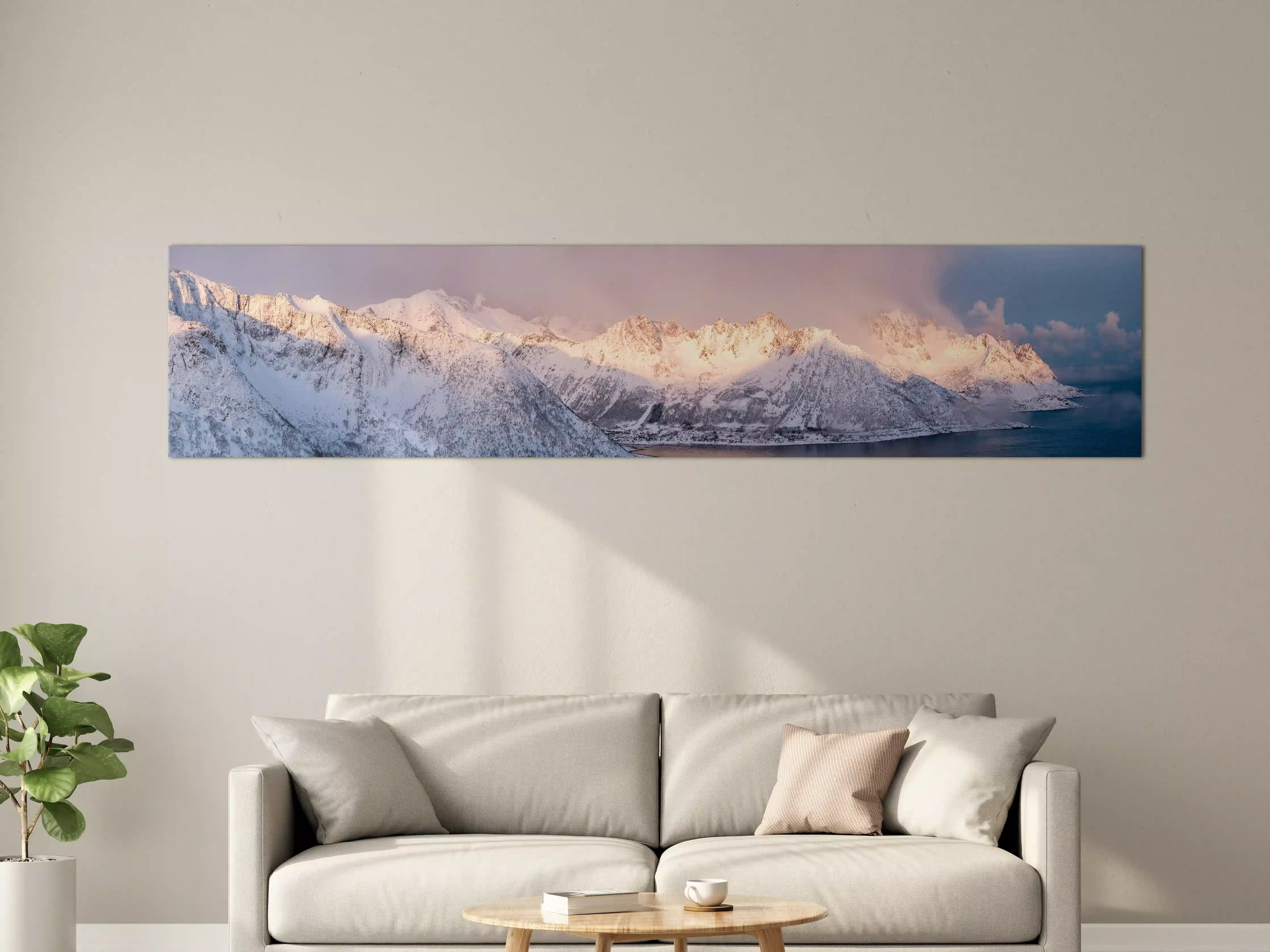 Große Wandbilder - Weiß-Grau-Blau Bergpanorama Norwegen