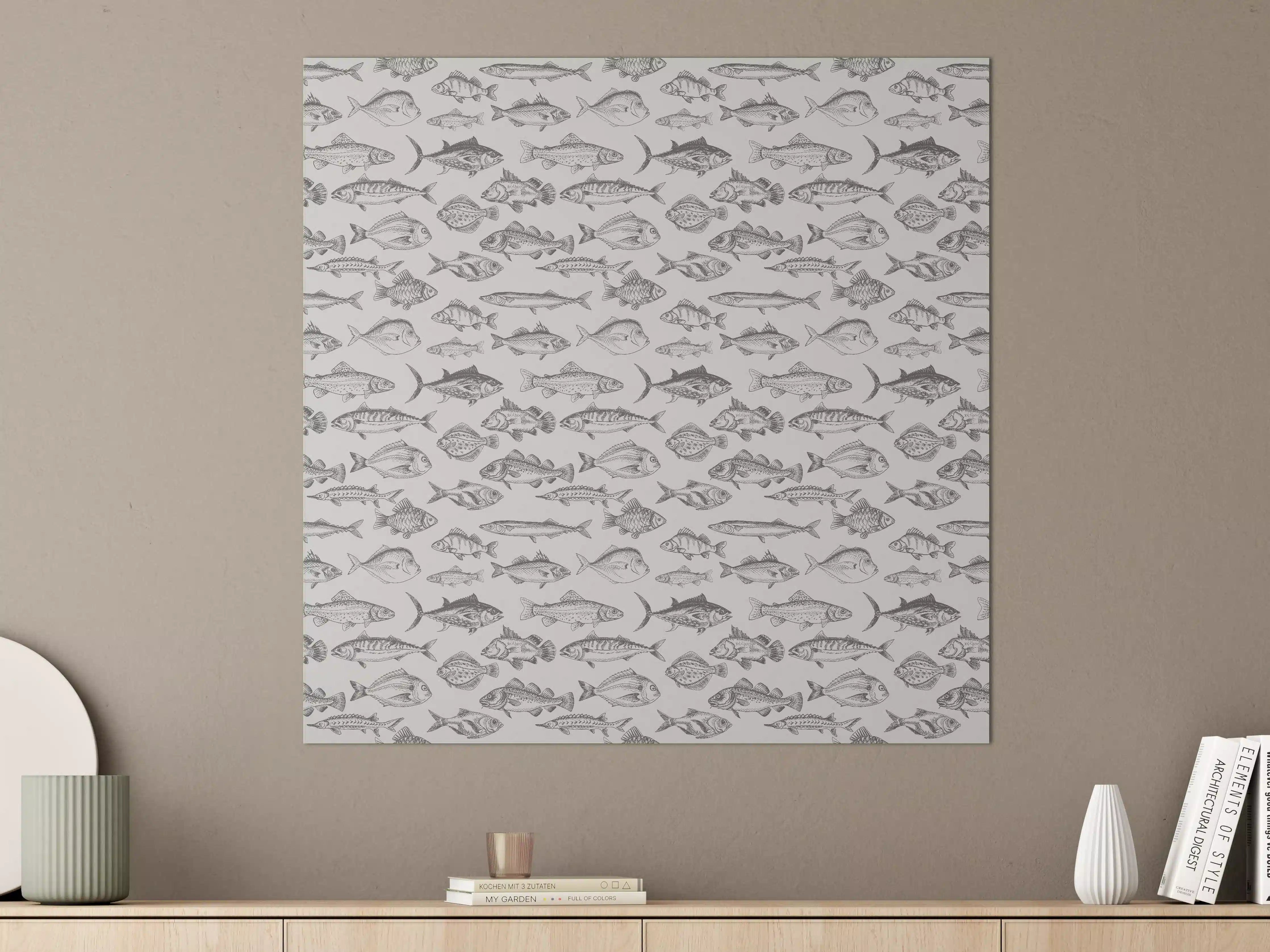 Große Wandbilder - Weiß-Grau Fischmuster