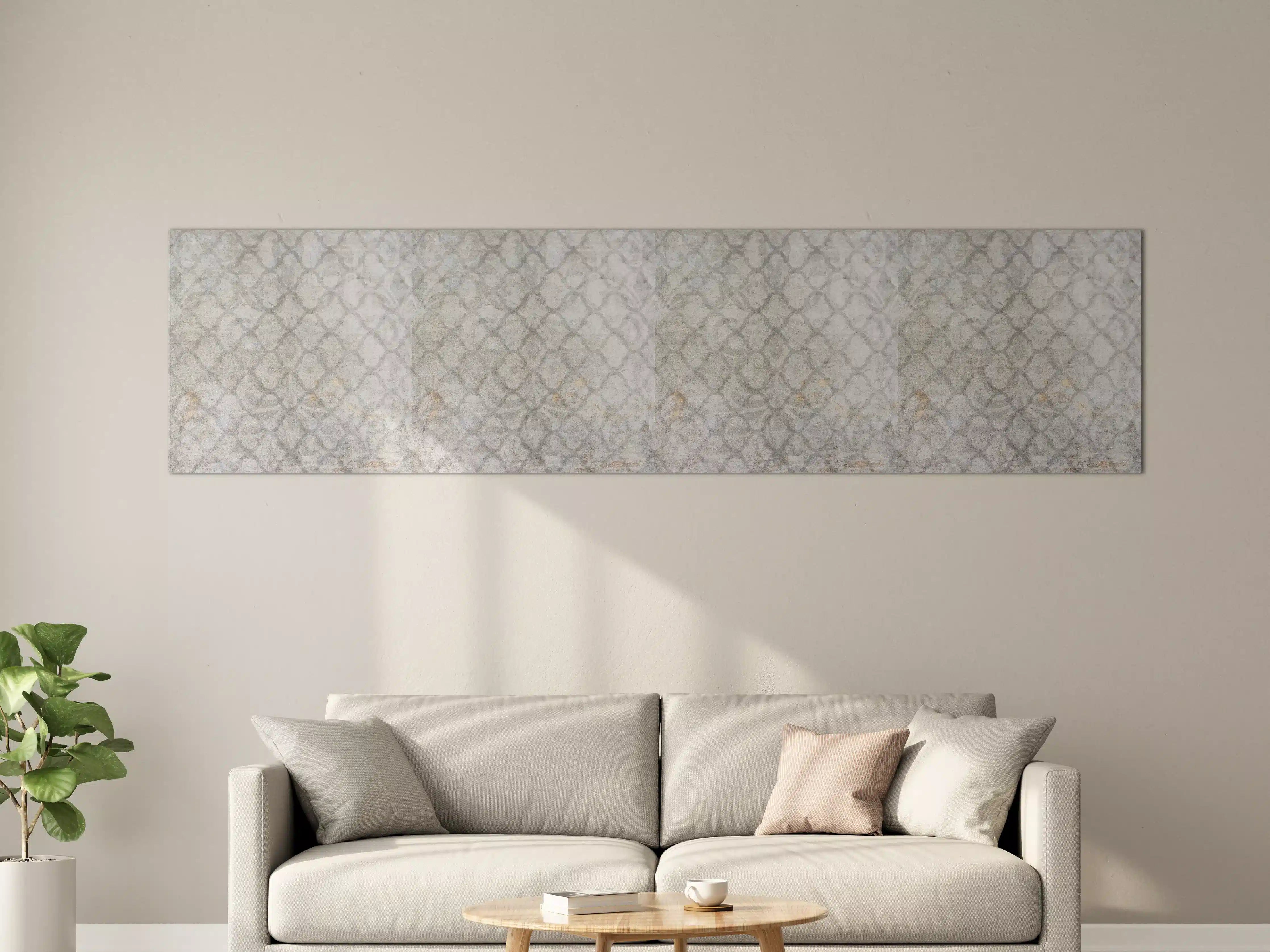 Große Wandbilder - Weiß-Grau Vintage Damask-Tapete