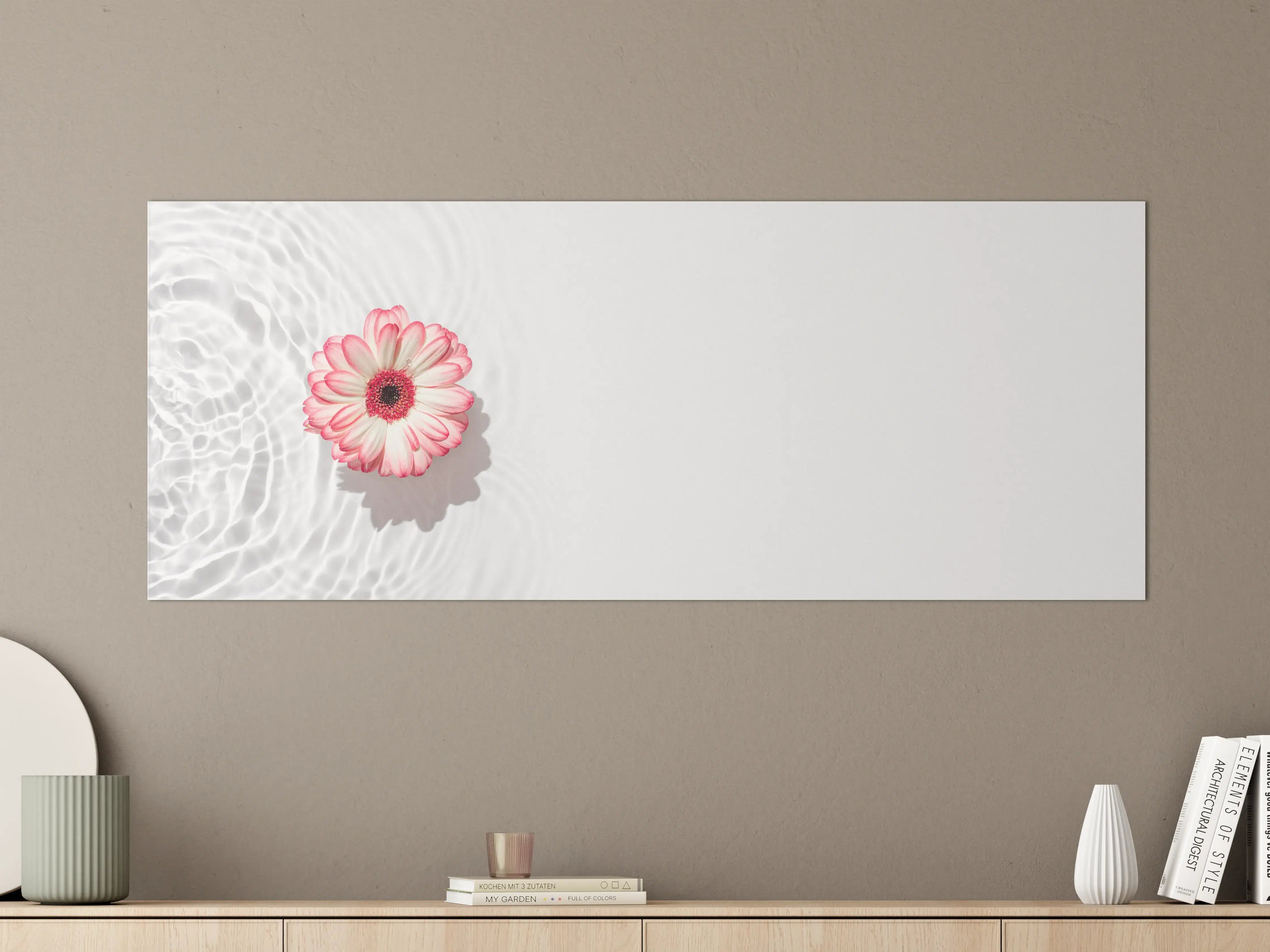 Große Wandbilder - Weiß-Grau mit Rosa Gerbera