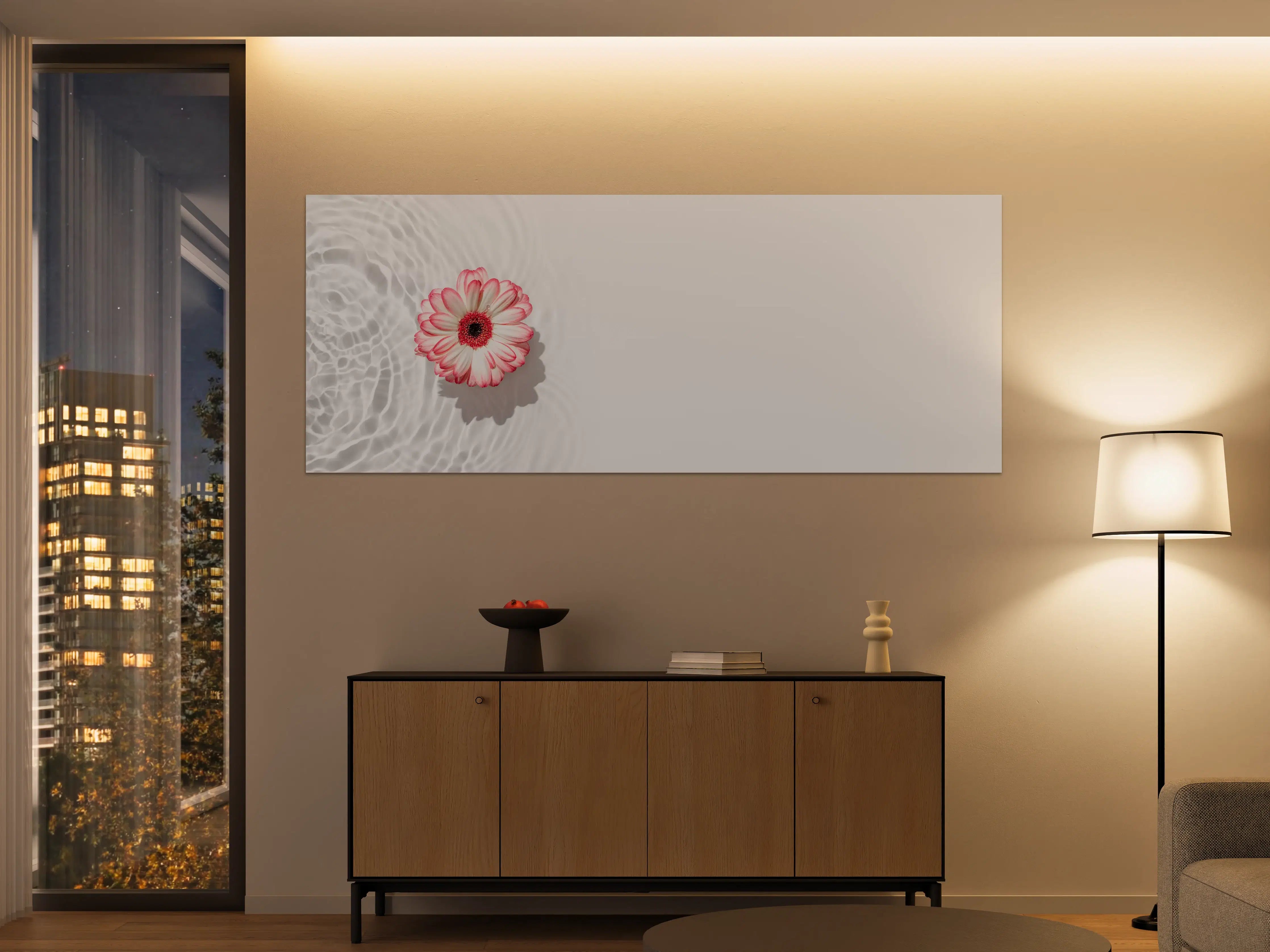 Große Wandbilder - Weiß-Grau mit Rosa Gerbera