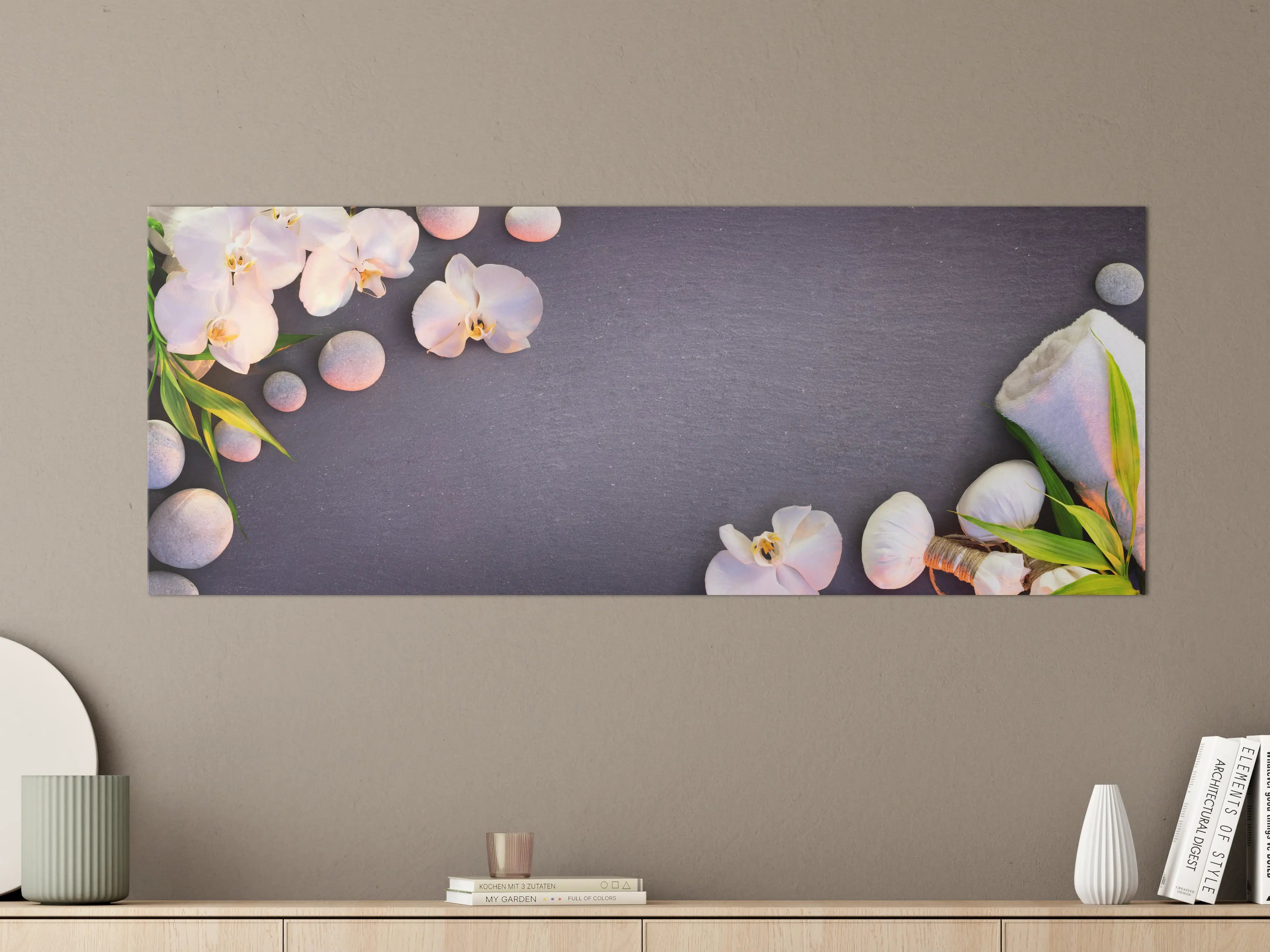 Große Wandbilder - Weiß-Rosa Orchideen auf Schiefer