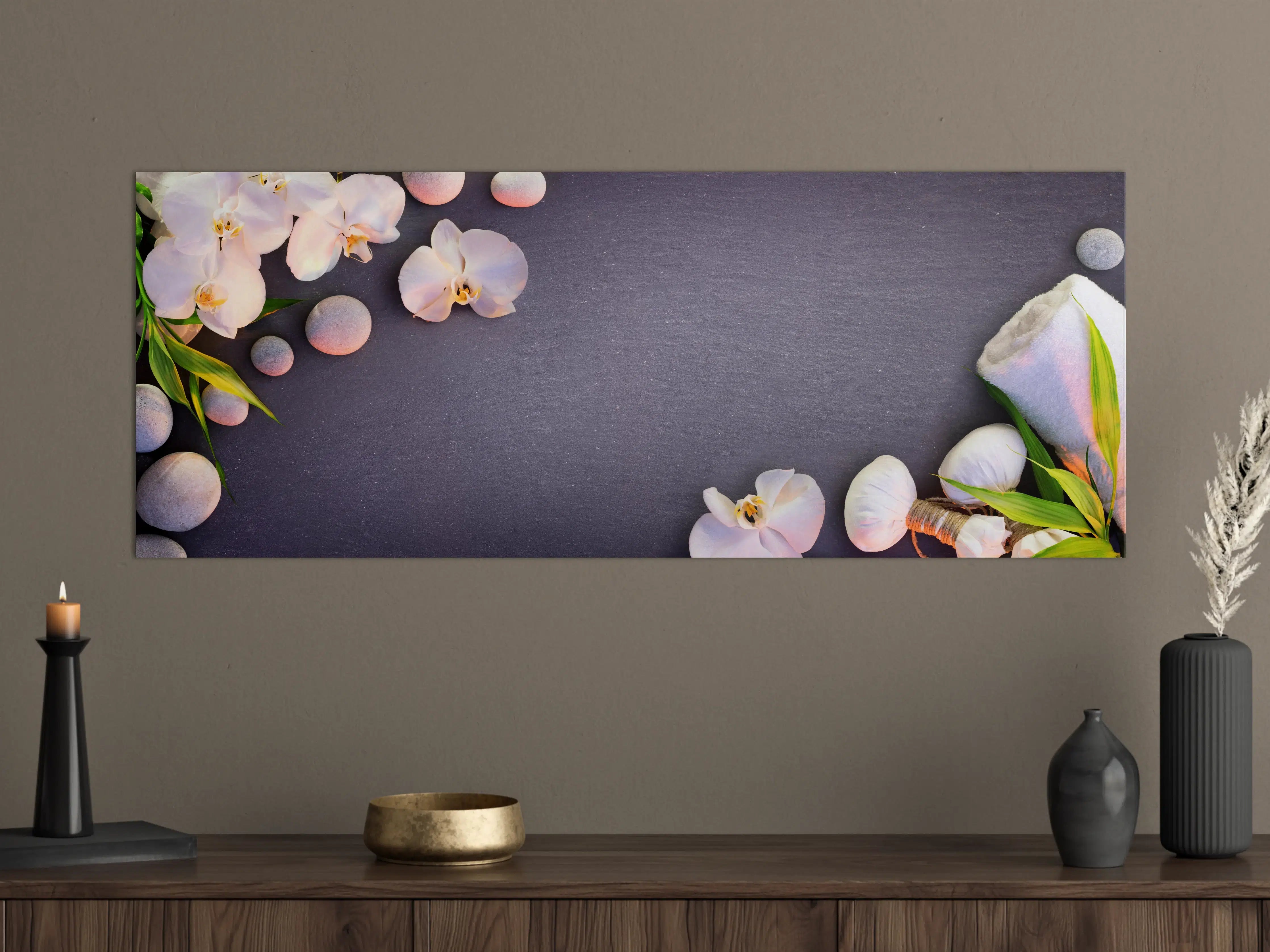 Große Wandbilder - Weiß-Rosa Orchideen auf Schiefer