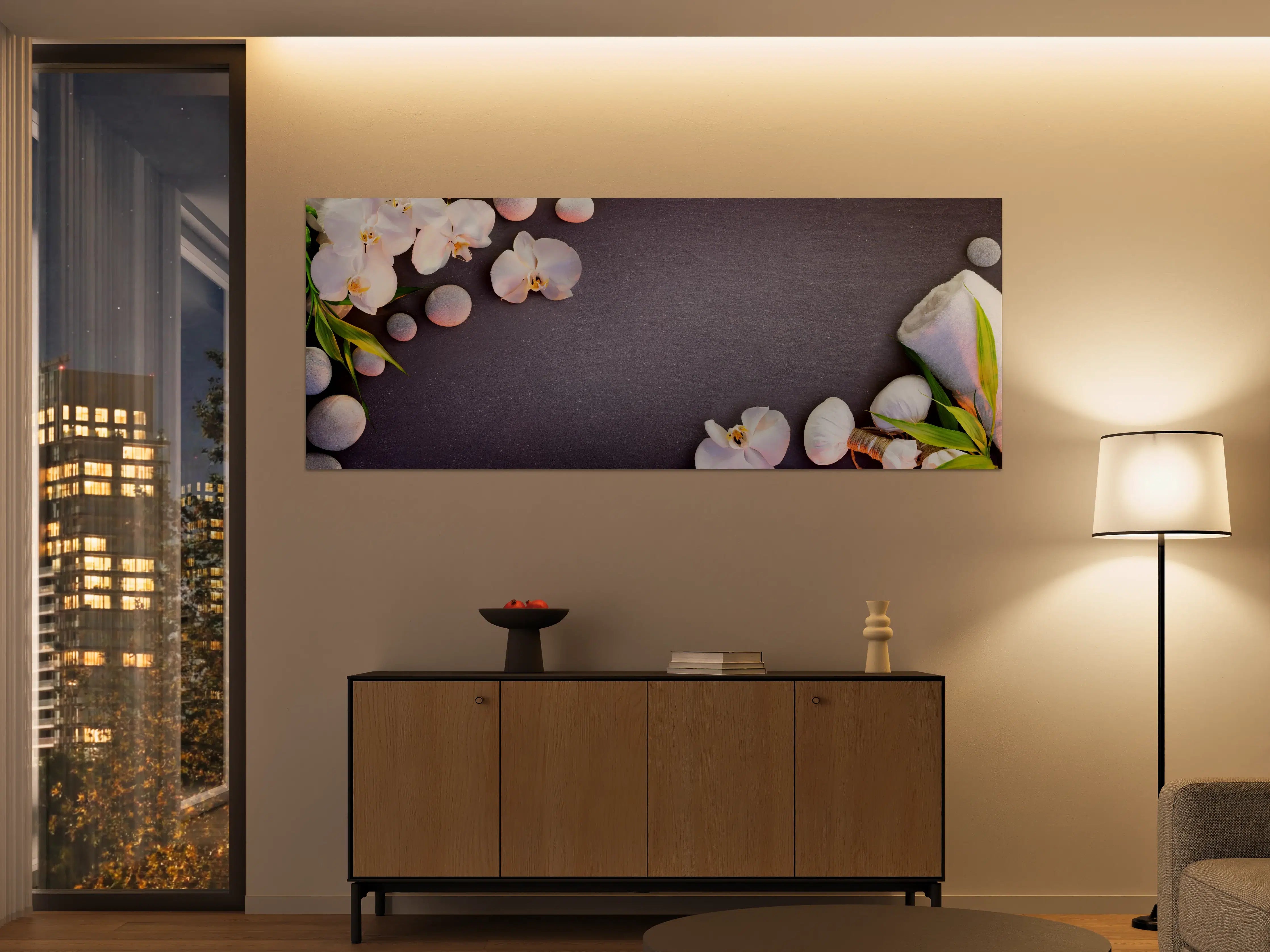 Große Wandbilder - Weiß-Rosa Orchideen auf Schiefer