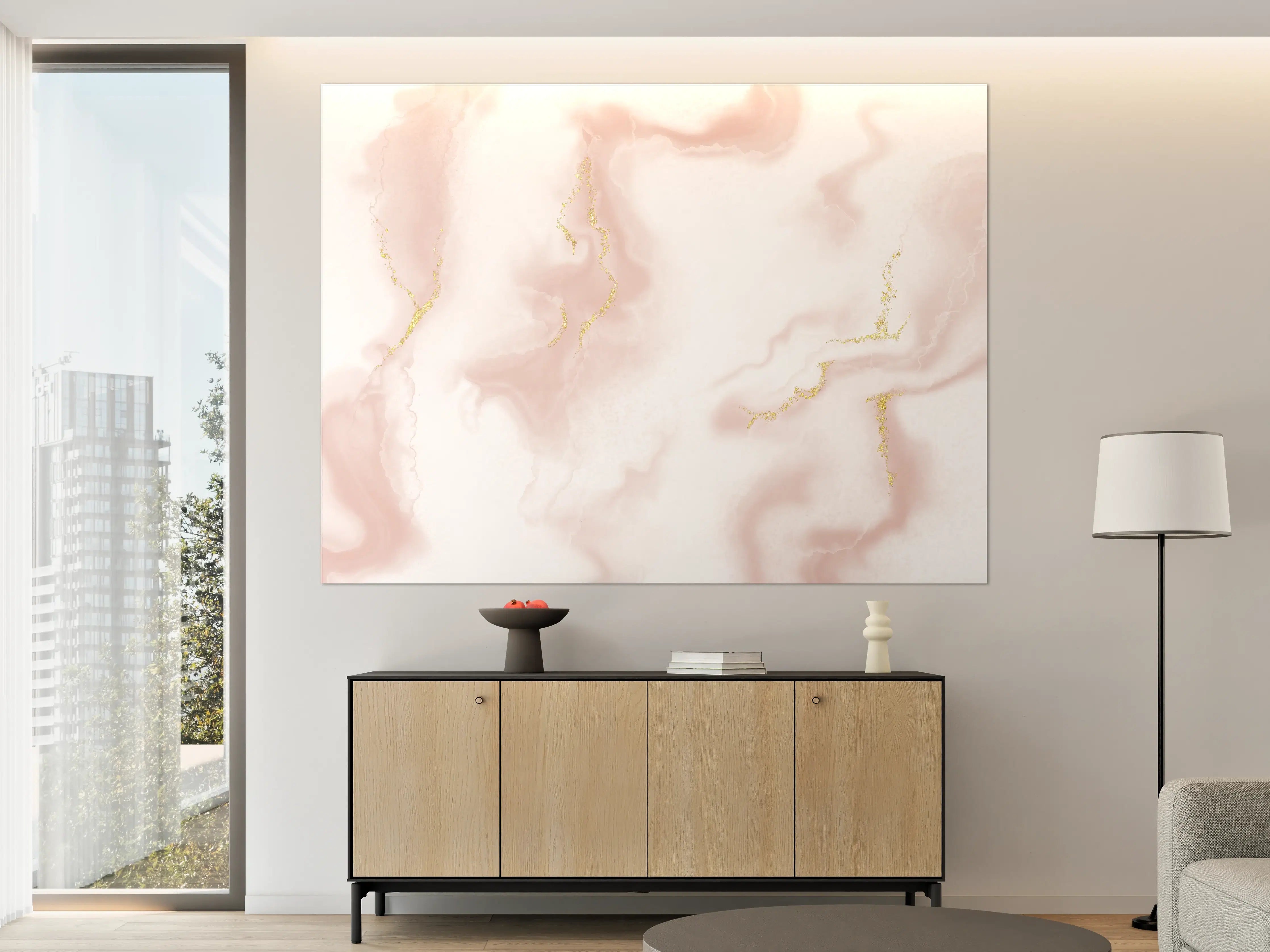 Große Wandbilder - Weiß-graue Marmor-Textur mit goldenen Akzenten
