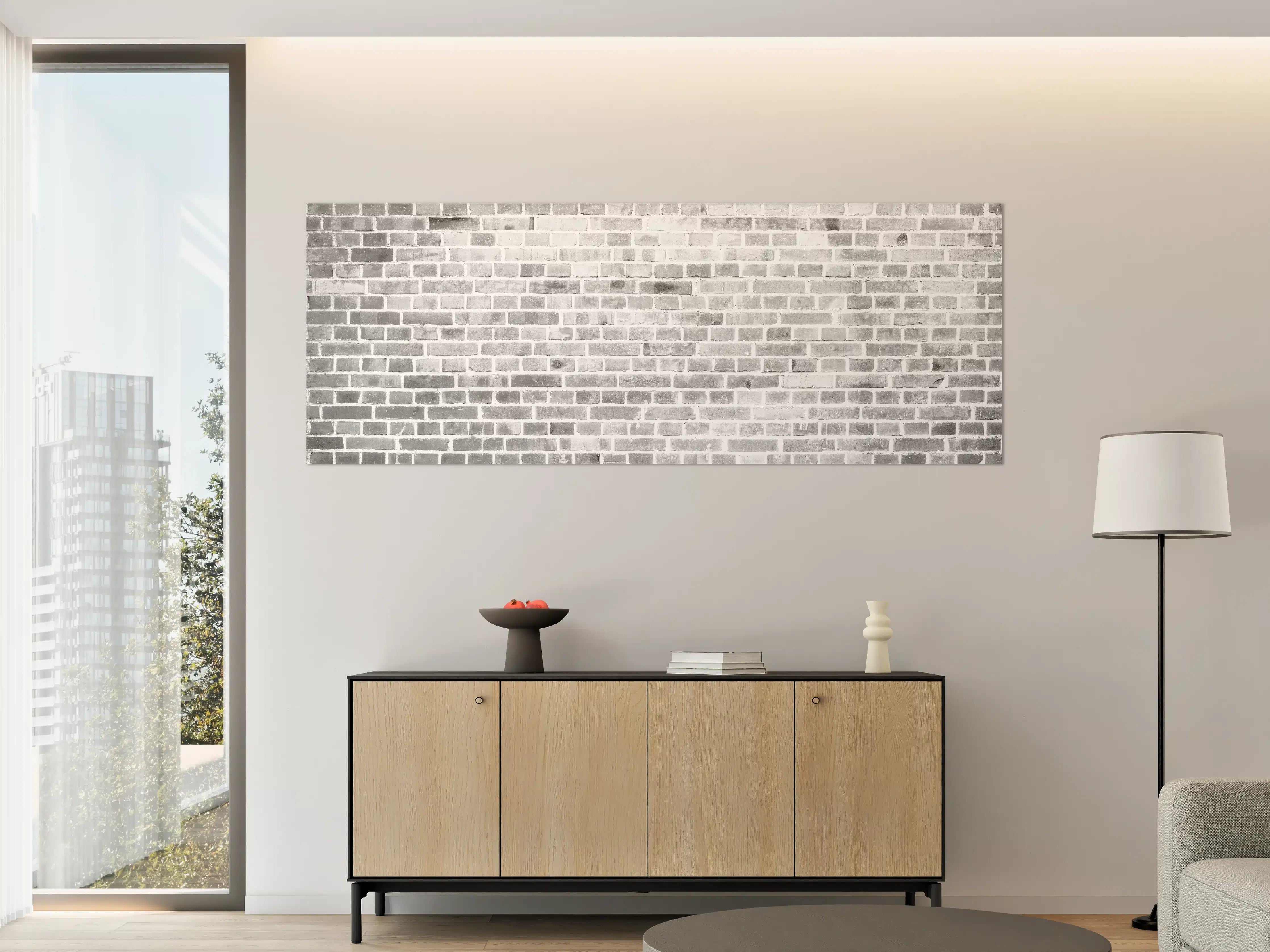 Große Wandbilder - Weiße Backsteinmauer in Grauton, Modernes Wanddesign