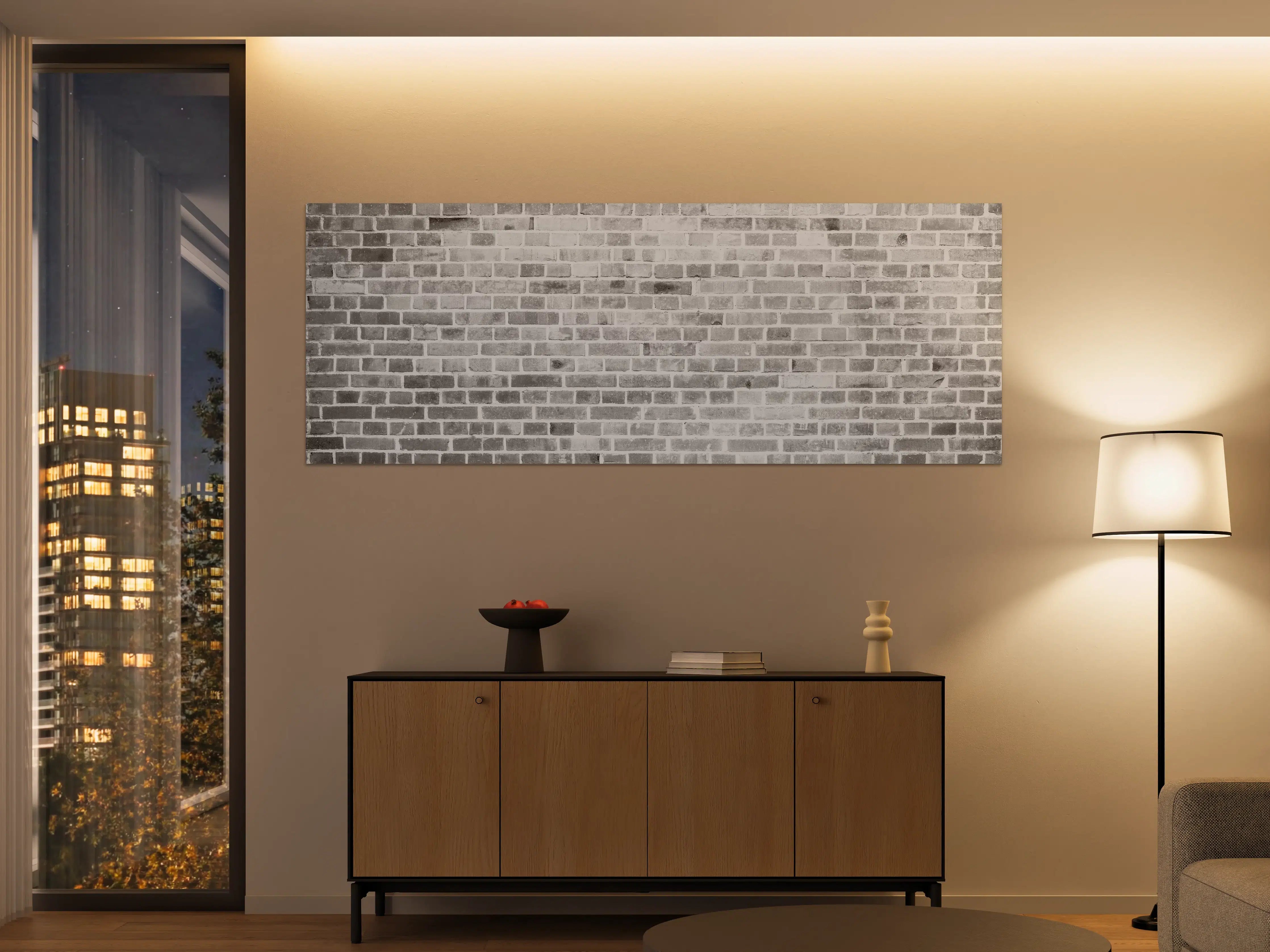 Große Wandbilder - Weiße Backsteinmauer in Grauton, Modernes Wanddesign