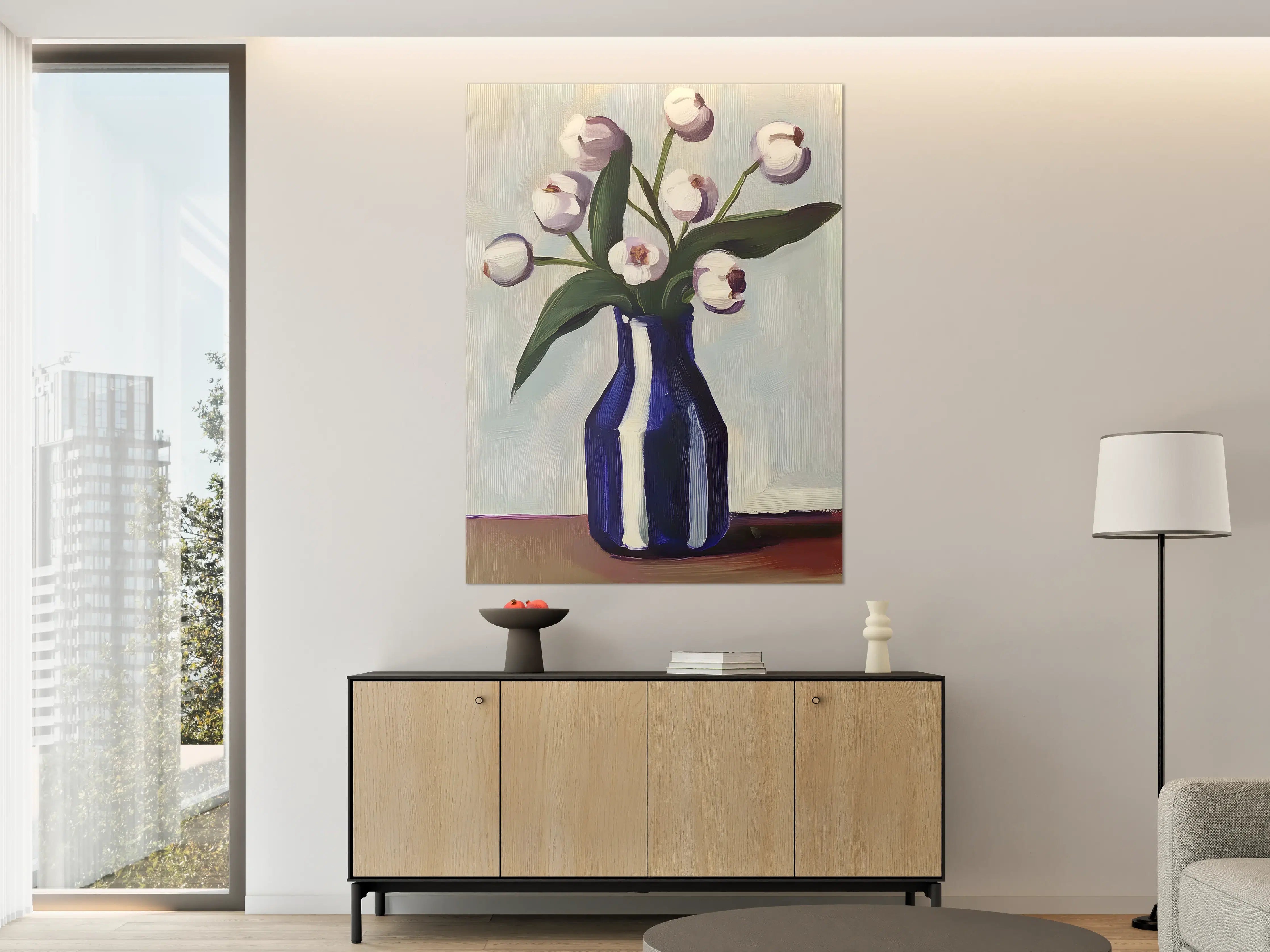 Große Wandbilder - Weiße Blüten in dunklem Vase
