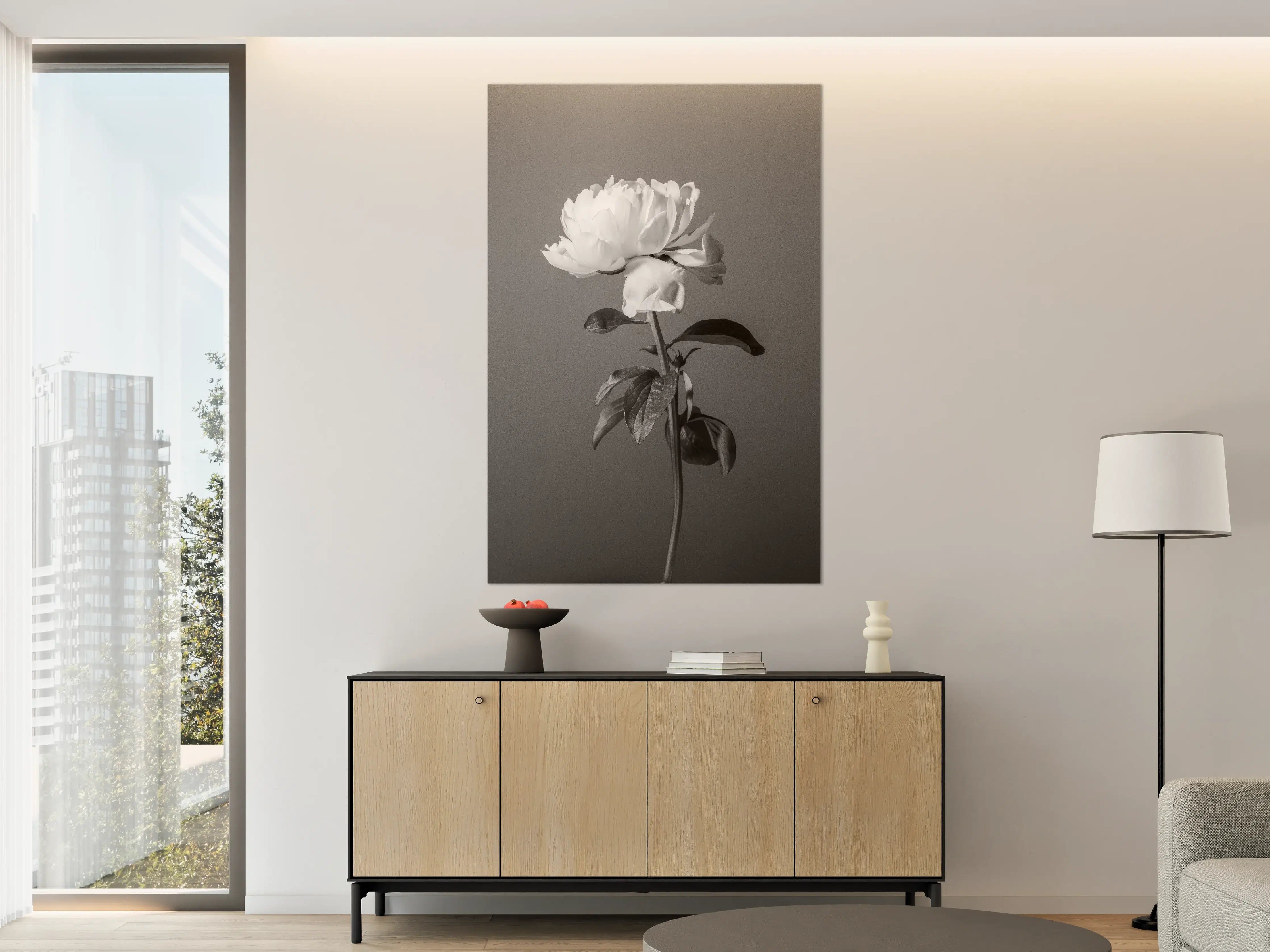 Große Wandbilder - Weiße Blume auf grauem Hintergrund