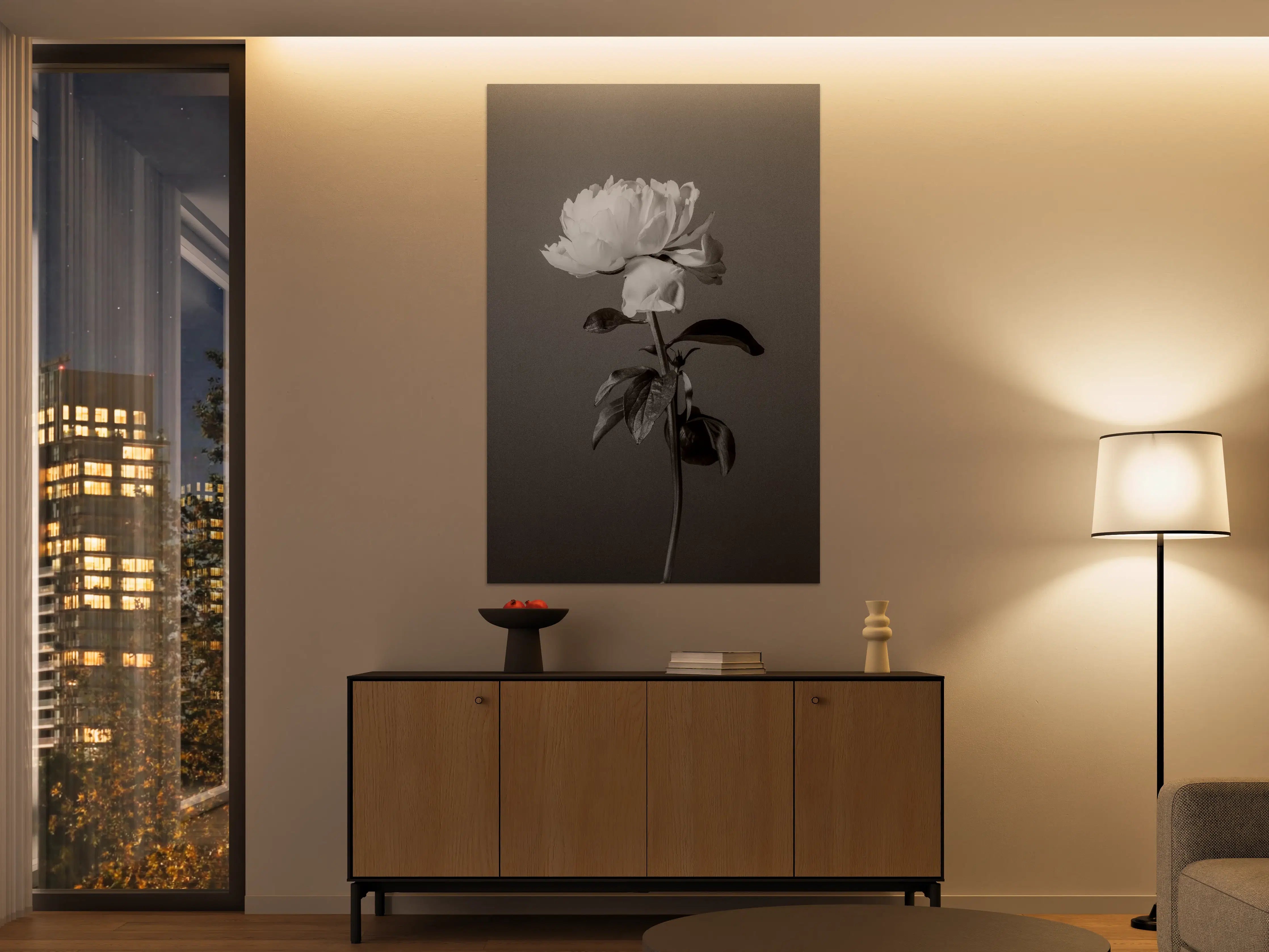 Große Wandbilder - Weiße Blume auf grauem Hintergrund