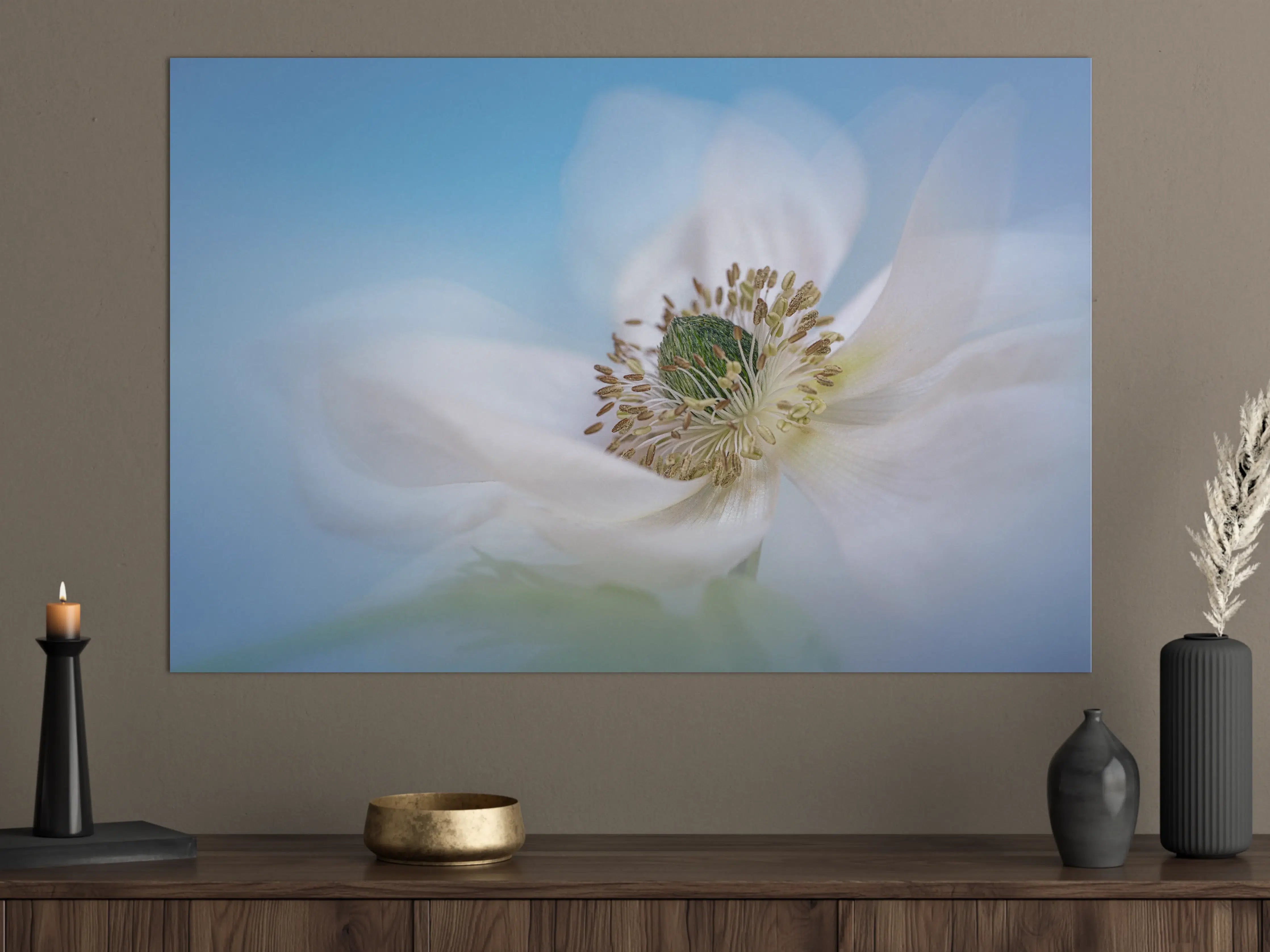 Große Wandbilder - Weiße Blume mit blauem Himmel