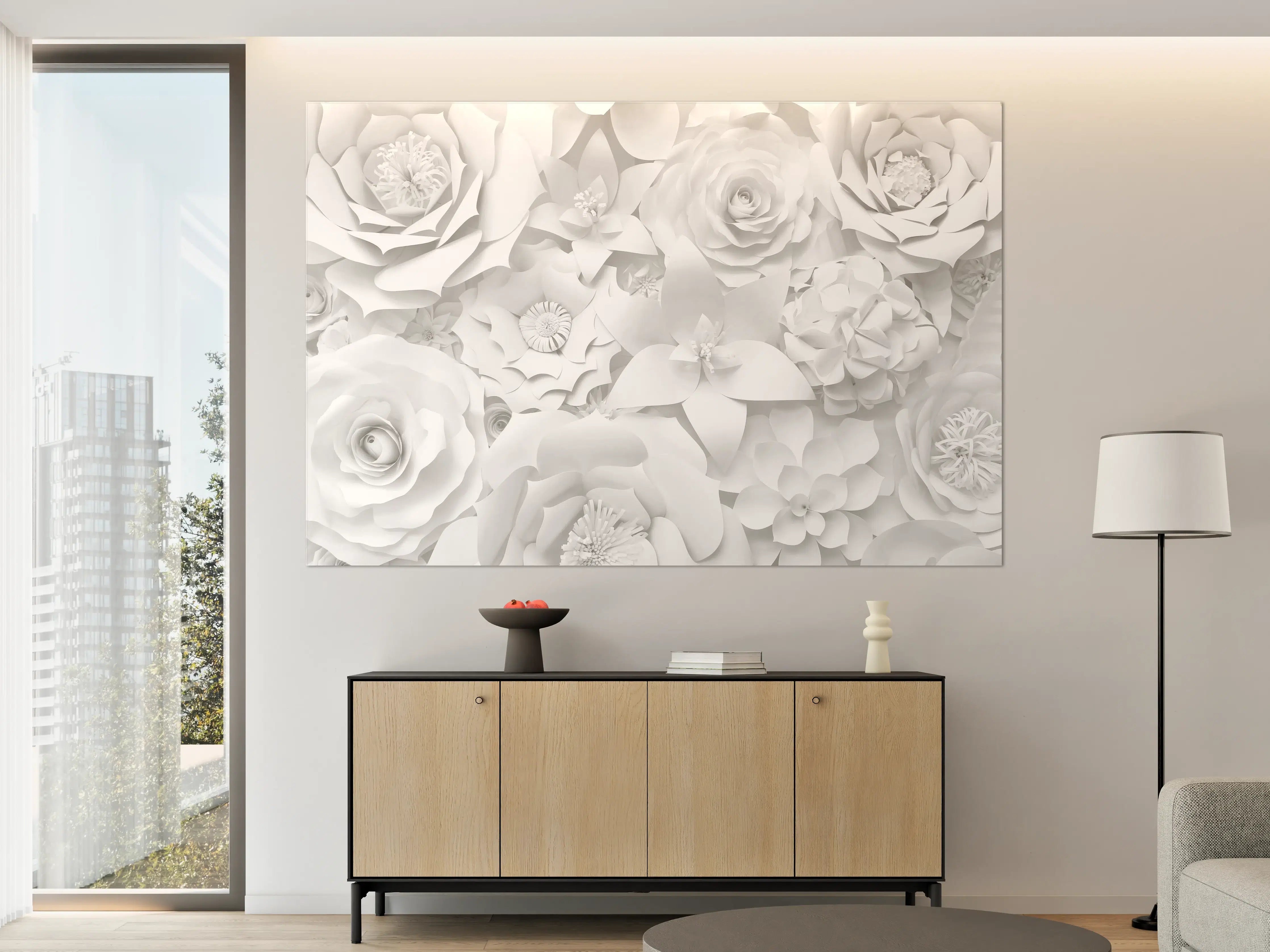 Große Wandbilder - Weiße Blumen in 3D-Design