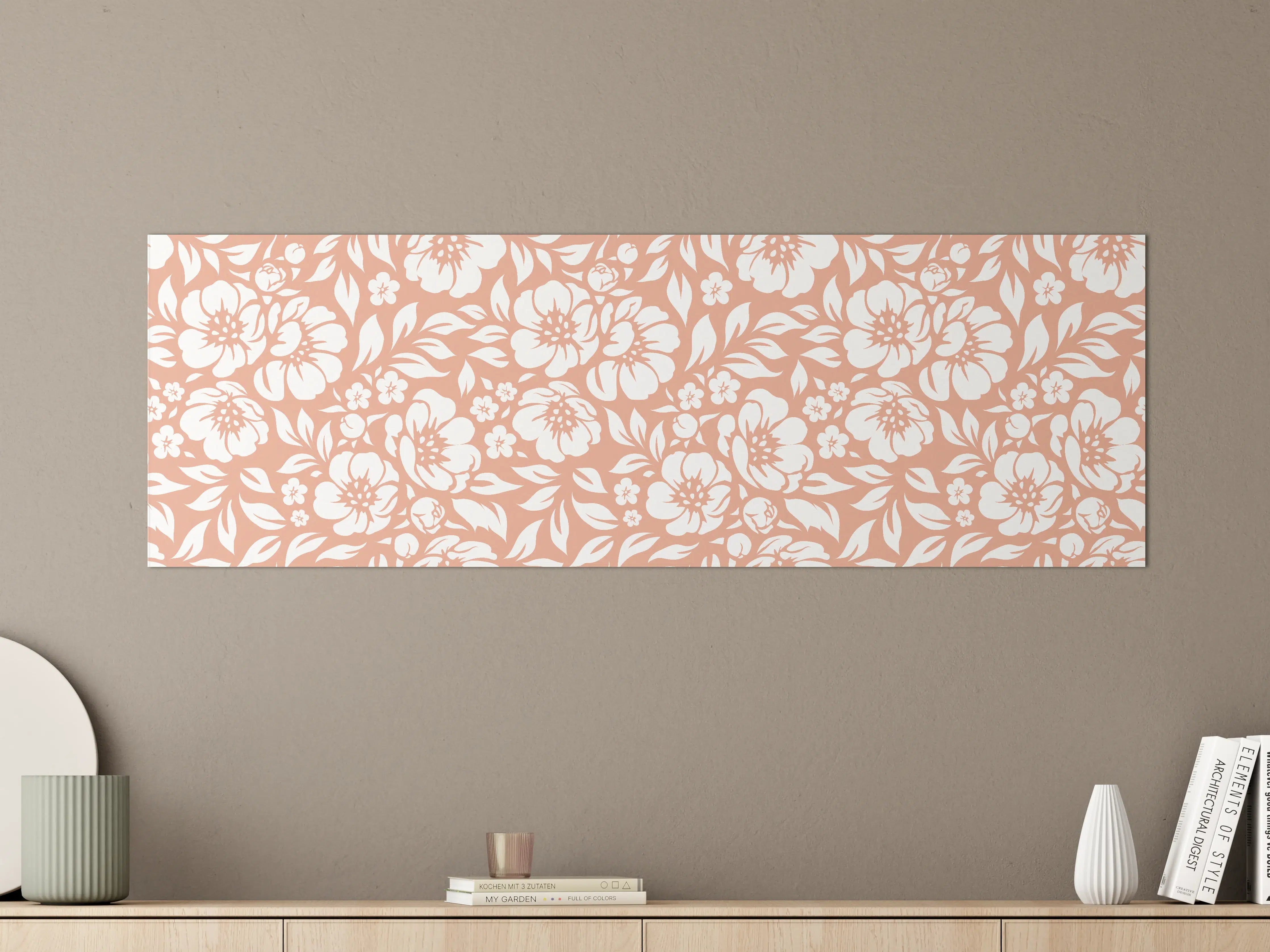 Große Wandbilder - Weiße Blumenmuster mit Beige-Tönen